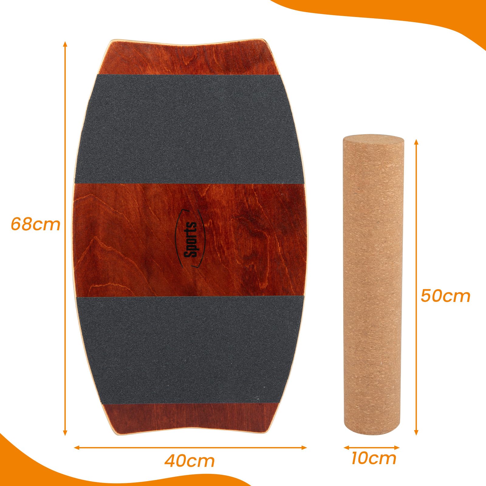 GYMAX Tavoletta Propriocettiva in Legno, Balance Board con Rullo, Tavola di Equilibrio in Legno, Antiscivolo, Sicuro, per Allenamento di Surf e Skateboard, Forza di Core e Muscoli, Marrone