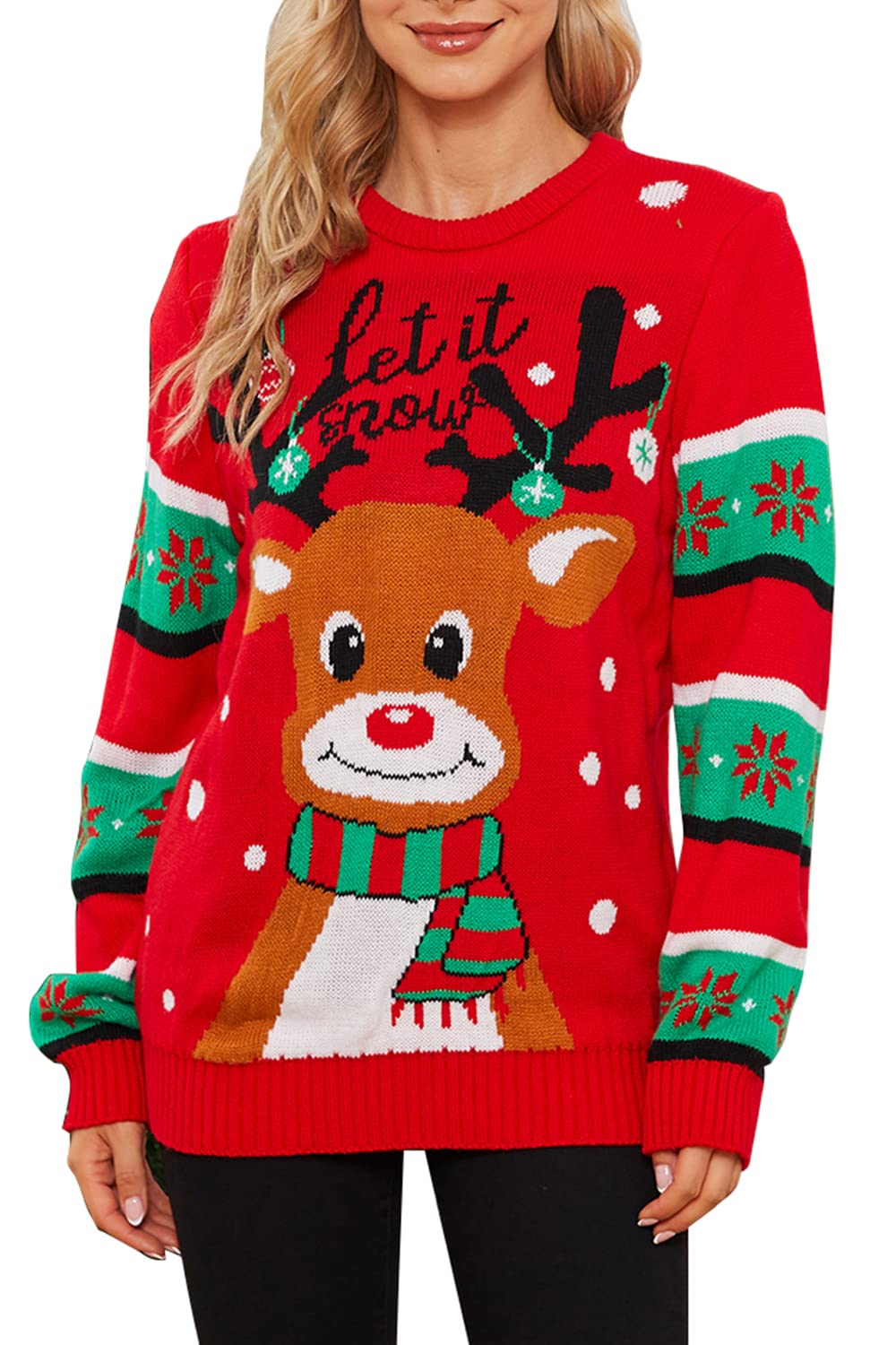 VENTELAN Women's Christmas Sweater Funny Christmas Tree Ugly Pullover Snowflake Long Sleeve Sweater Shirt