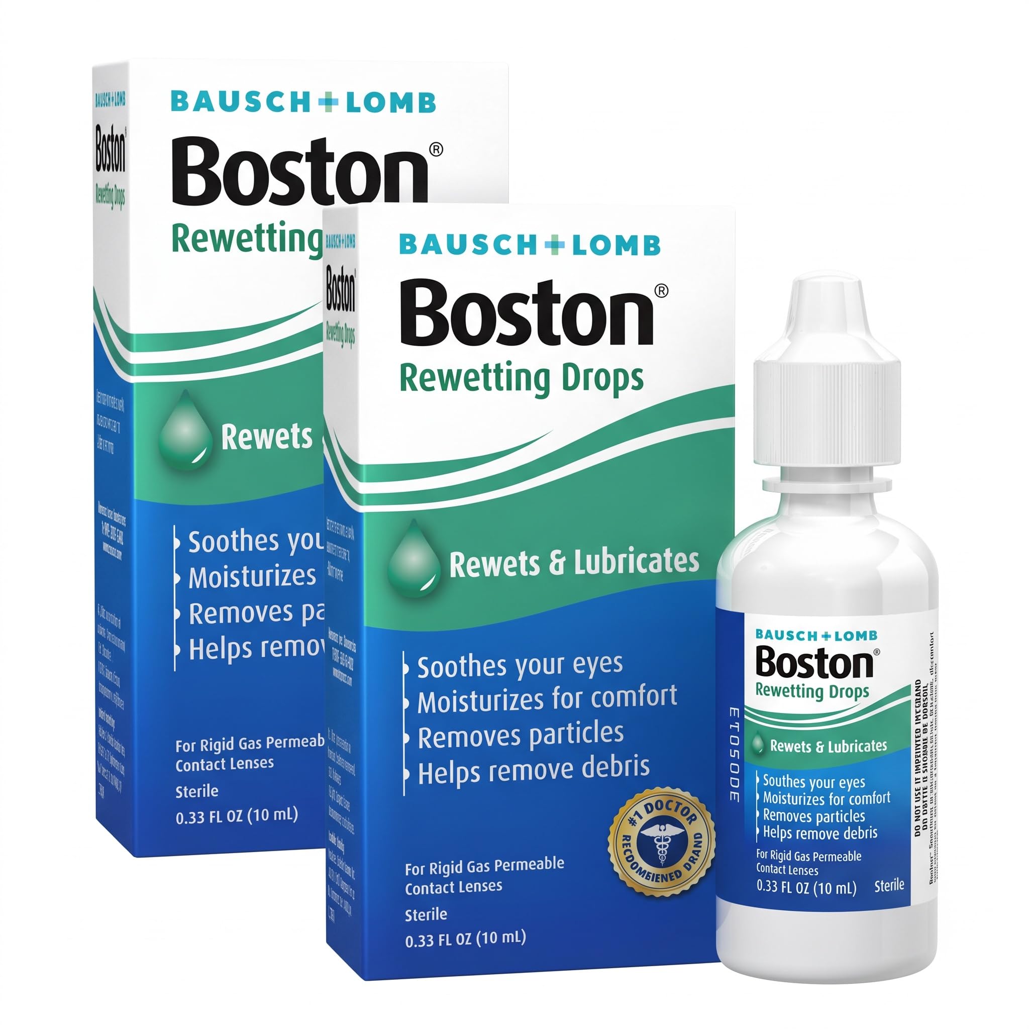 Boston Rewetting Drops for Rigid Gas Permeable (RGP) Lens, Moisturizes &amp; Soothes Eyes, Removes Debris &amp; Particles, Restores Tear Layer, 0.33 Fl Oz (Pack of 2)