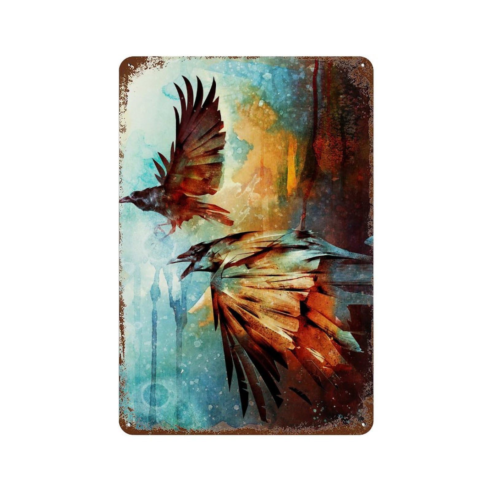 Crows in Flight Retro Metal Sign 11.8"x7.9", Decorative Metal Wall Art for Garage, Bar And Workshop Decor