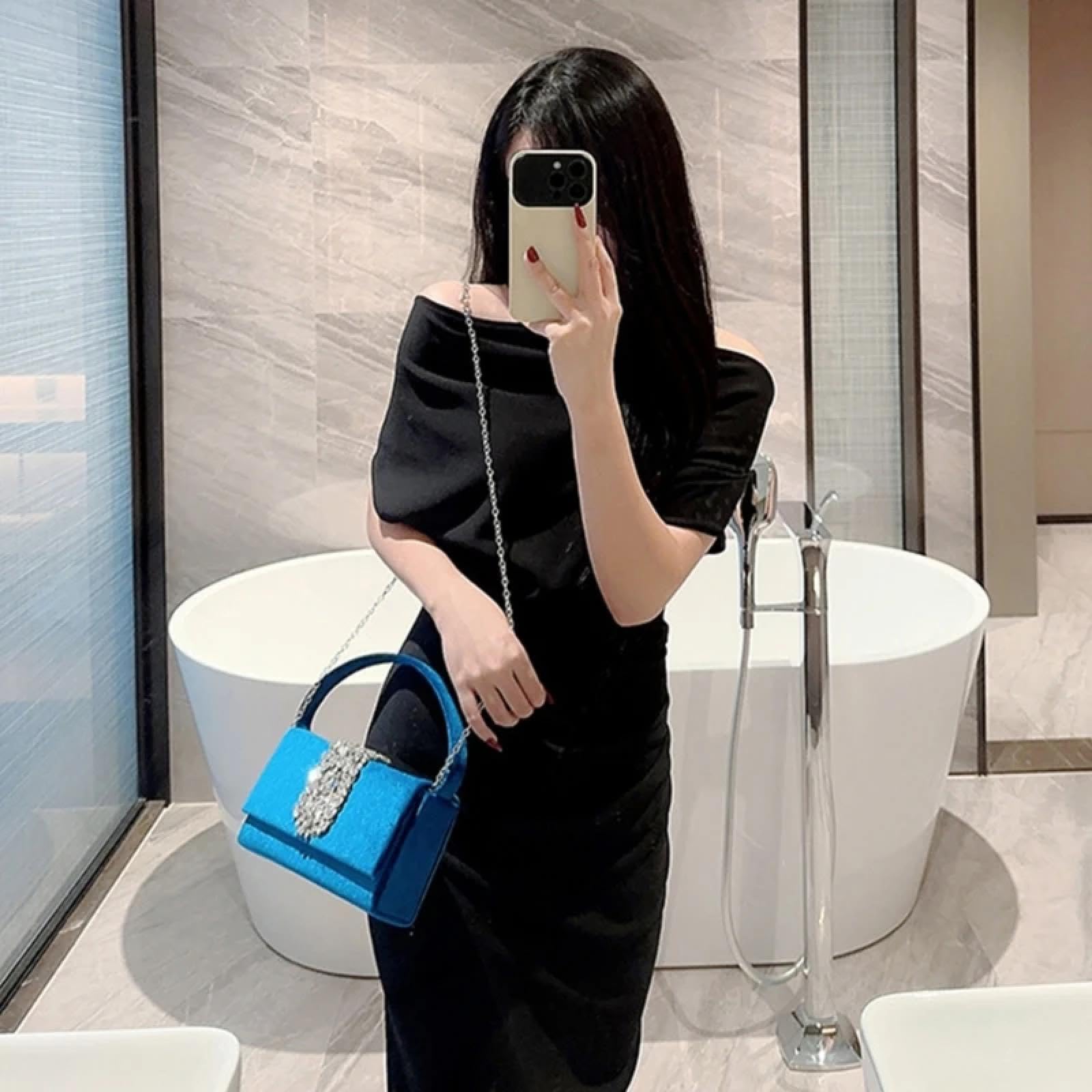 Pochette Donna Borsa da Sera alla Moda in Velluto per Feste E Balli di Fine Anno Pochette da Sposa Elegante Borsa A Tracolla con Catena da Donna