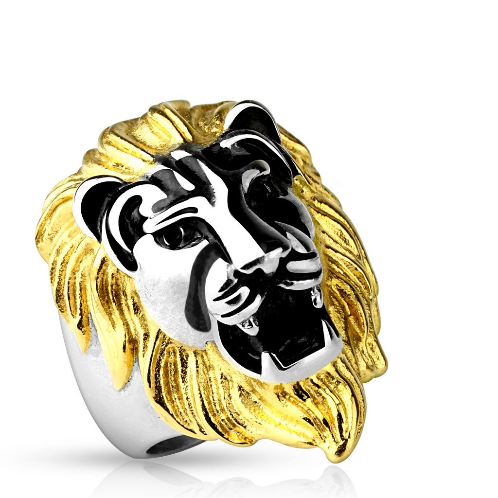 BlackAmazement316L anillo de acero inoxidable León León mane plata oro del zodiaco del motorista hombres