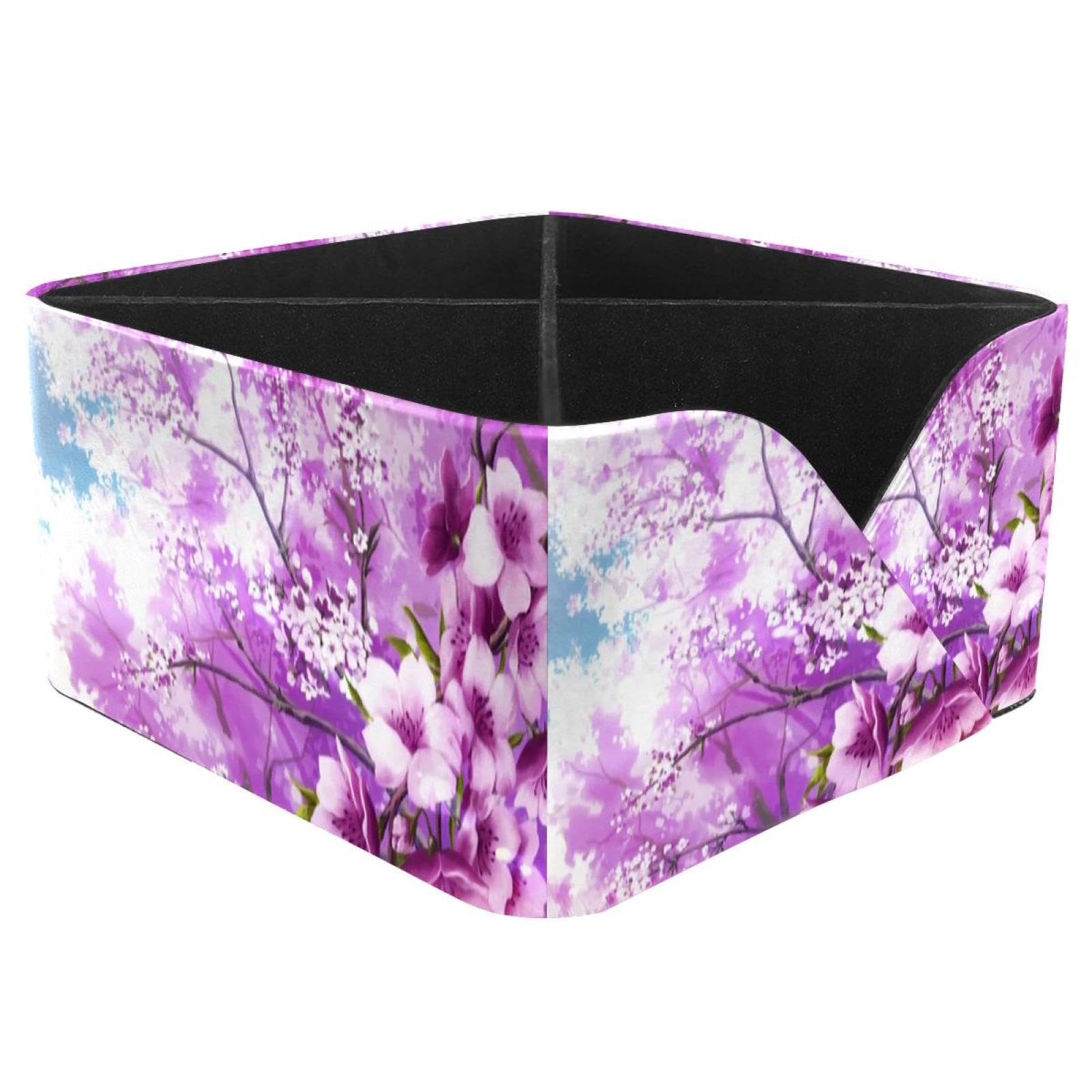 KengjuTesu Japanese Cherry Blossoms Desktop Organizer Pen Holder, Rectangular Pencil Cup for Office, Study and Makeup Stations
