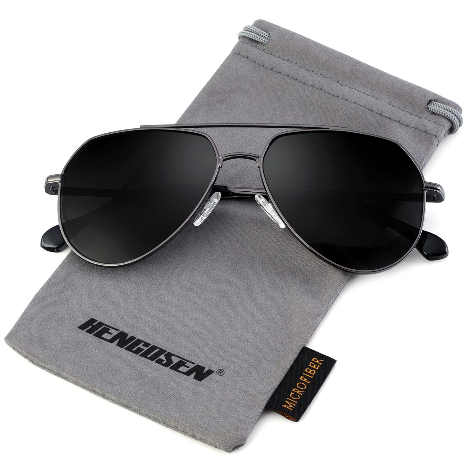 HENGOSEN Classic Aviator Sunglasses for Men Women, Pilot Polarized Square Sunglasses with UV 400 Protection