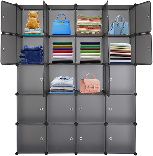 Miniatura 5 de Armario portátil, armario modular de plástico para almacenamiento de ropa con puertas, cubo organizador de bricolaje, estantería combinada para