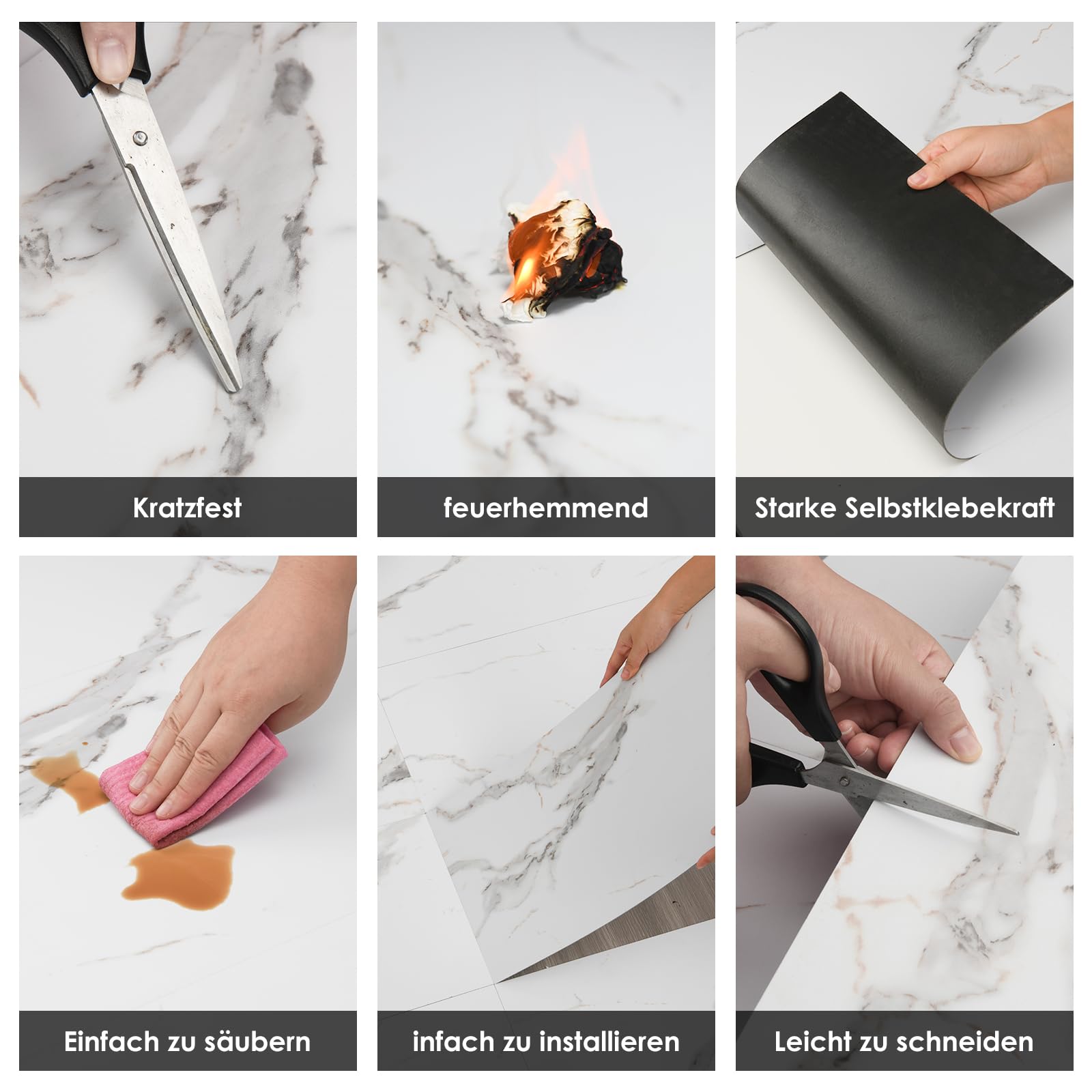 Mulgreat Revêtement de sol en PVC - Carreaux autocollants en vinyle - Effet béton - Marbre blanc - 60,96 cm x 30,48 cm x 1,5 mm - Épaisseur : 1,5 mm - 2,23 m² / 12 carreaux