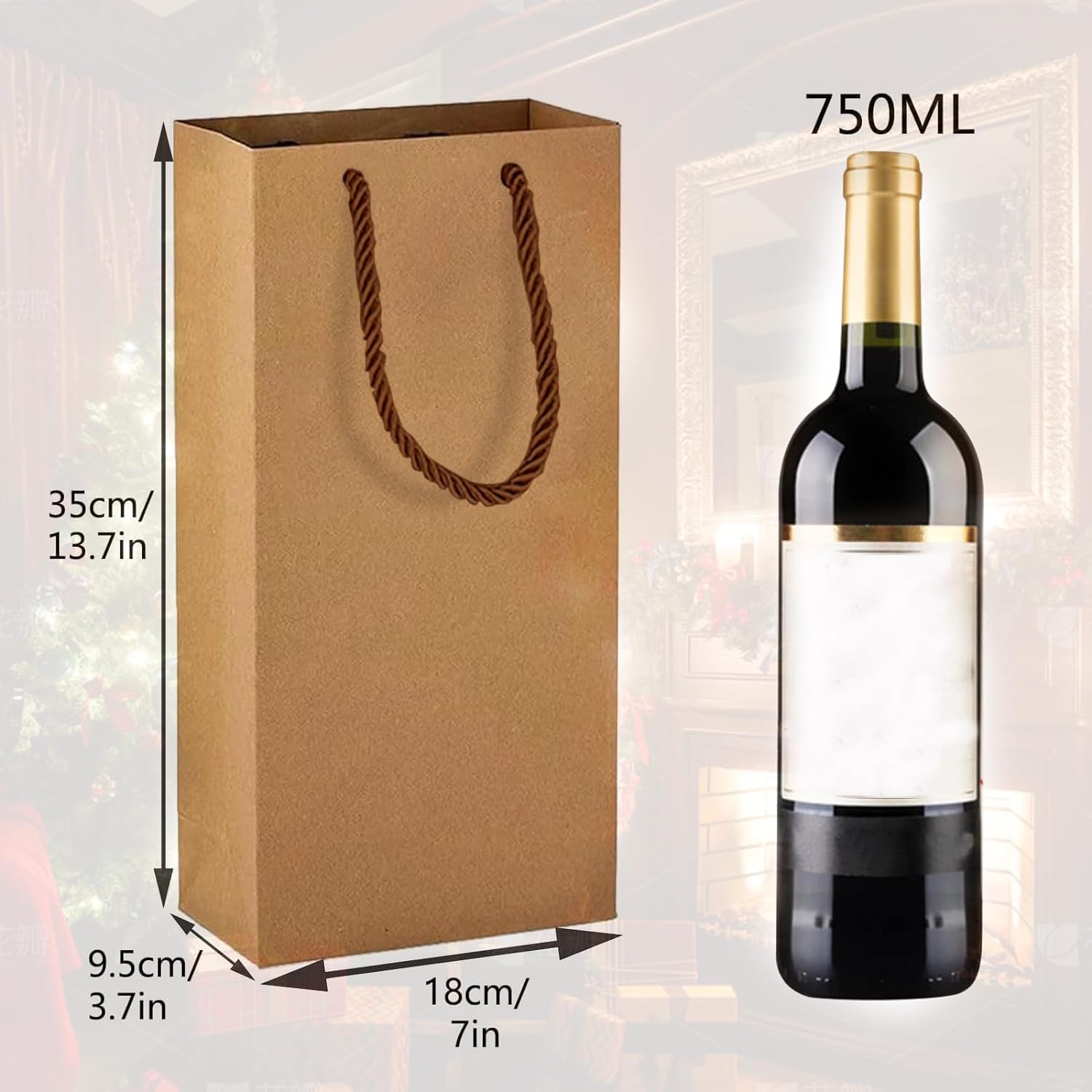 Sacchetti Regalo Per Vino In Carta Kraft - Doppia Bottiglia, Manici, Riutilizzabili