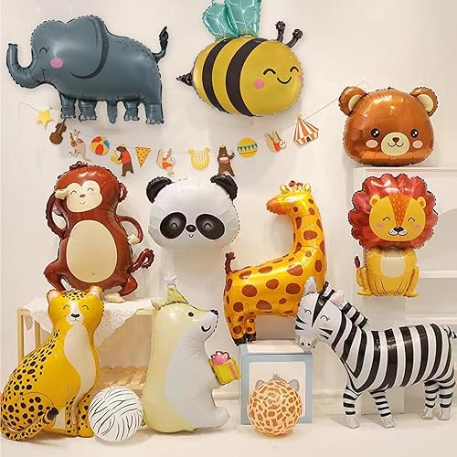 Miniatura 4 de Globos de animales de safari en la selva, 30 piezas de helio mixto de helio, adorable vaca, tigre, león, mono, cebra, jirafa, globos en forma de