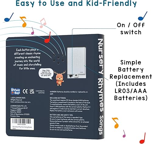 Miniatura 6 de LEARNING BUGS Rimas infantiles canta junto con 28 canciones favoritas de guardería, libros musicales para niños pequeños, libro de música de 28
