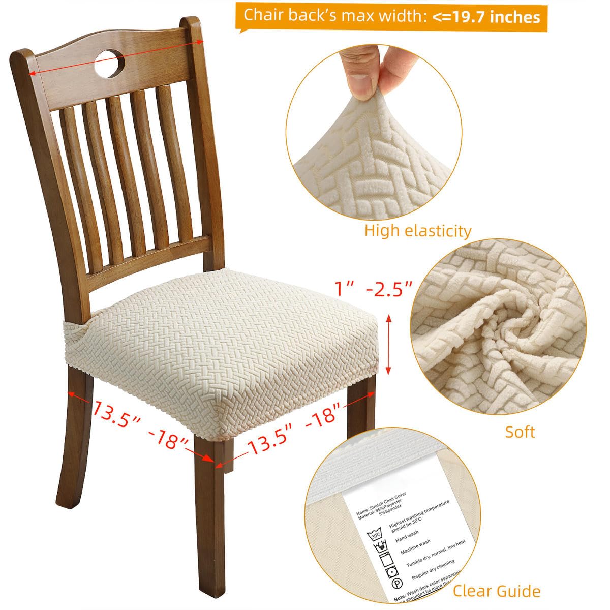 Fundas de Asiento de Silla Jacquard elásticas para Comedor Fundas Protectoras de cojín de Asiento de Silla Antipolvo Lavables extraíbles-Caqui-Juego de 6 Piezas