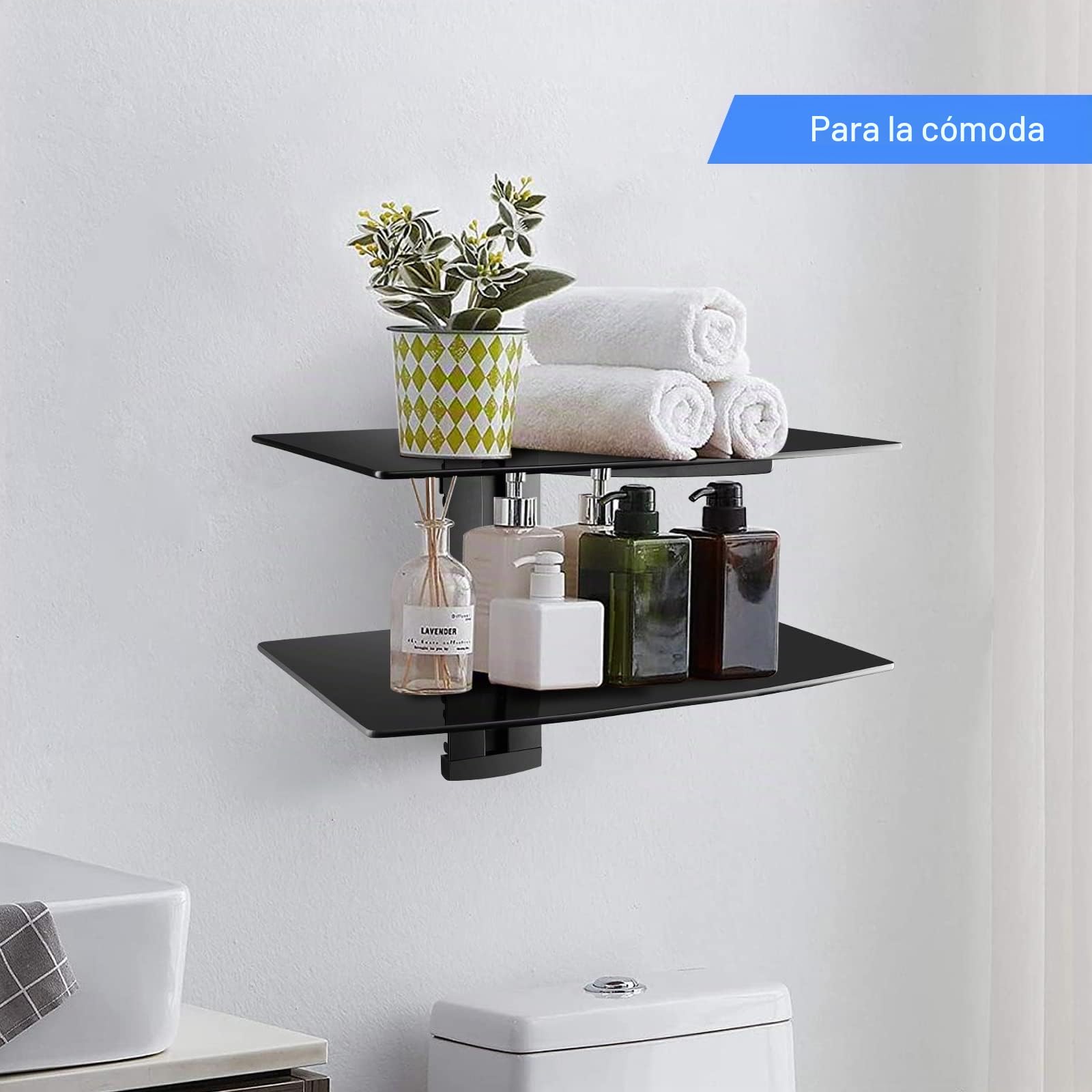 Estante flotante para DVD, soporte de pared de cristal para reproductor de DVD, PS4, cajas de cables, consolas de juegos, Sky Box y TV, soporte de pared negro plano, estante de AV