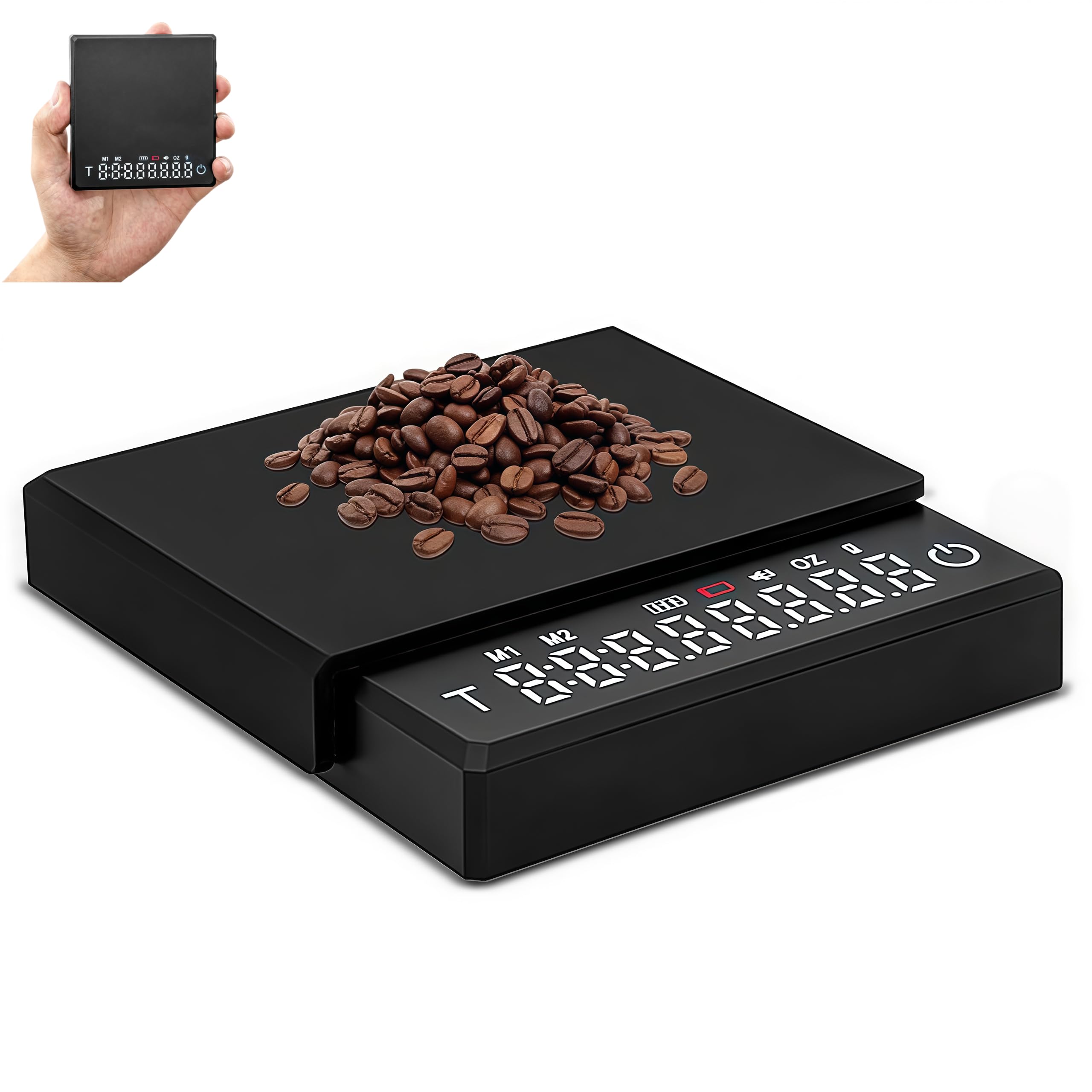 Super Mini Espresso Kaffeewaage mit Timer, Digitale Tragbare Kaffeewaage für Espresso, Pour Over & Manuelles Brühen, Wiederaufladbare Kaffeewaage