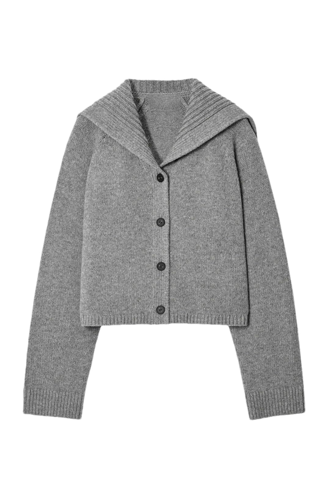 Women 2025 Spring Casual Crew-Neck Gray Cardigan Long Sleeve Button Up Solid Knit Sweater