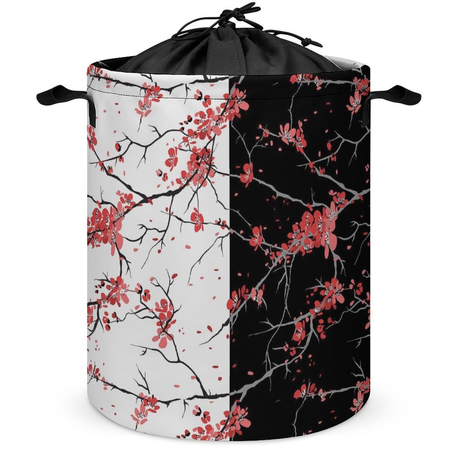 Wlntrophic Drawstring Laundry Hamper, Cherry Blossom Laundry Basket, Washing Basket with Handle