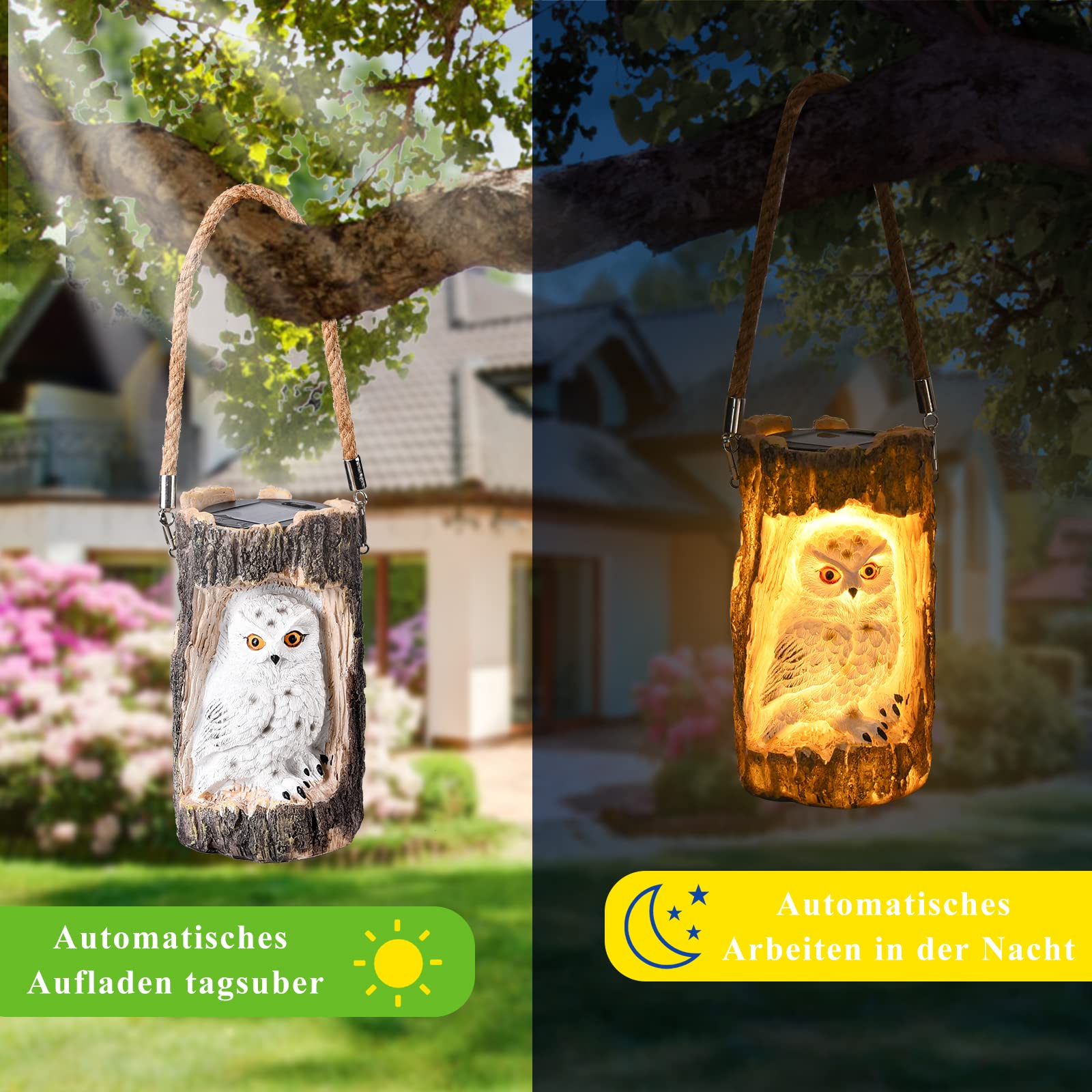 Herefun Décoration de Jardin en Forme de Chouette, Lampes Solaires de Jardin à Suspendre pour Extérieur, Jardin Lawn Cadeaux Jardinage, Lampe Solaire Etanche à LED pour Pelouse, Terrasse (Hibou)