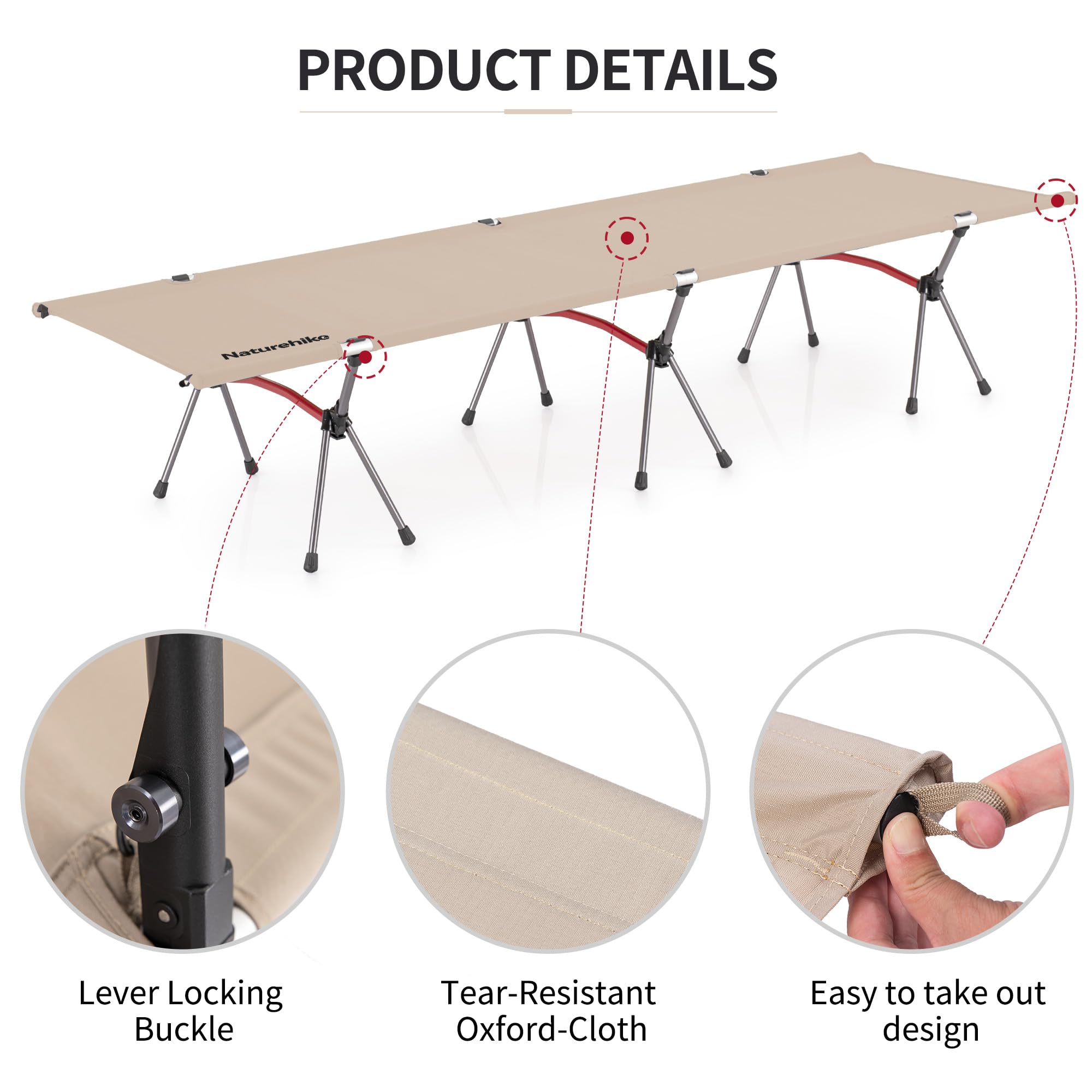 Naturehike - Cama de camping ultraligera, capacidad de carga de 150 kg, altura ajustable, plegable, portátil, ideal para camping, oficina o uso de invitados