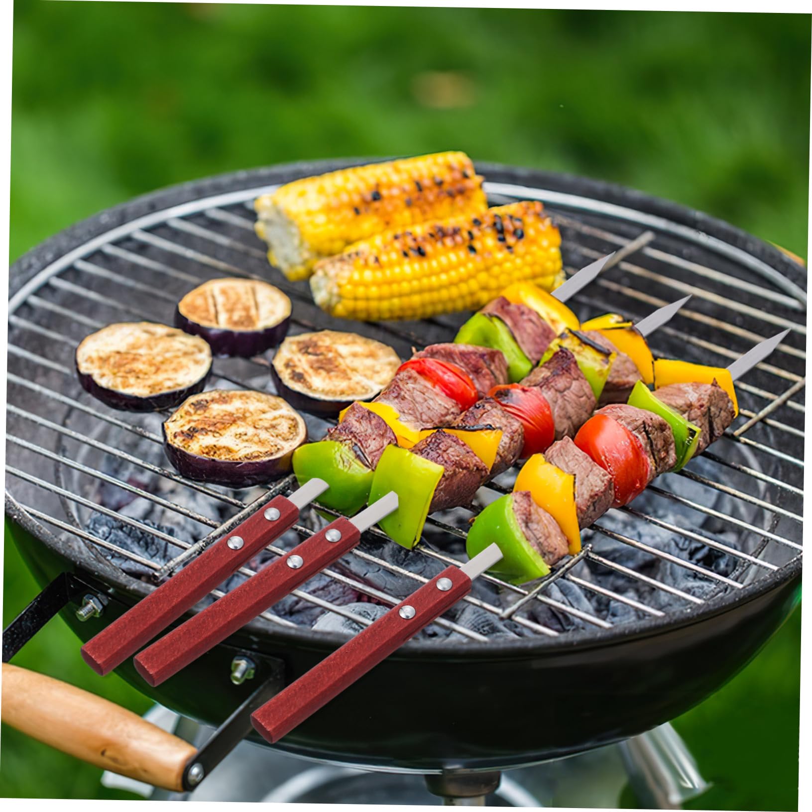 BESPORTBLE 12piezas Brochetas Inoxidable Para Barbacoa Mango De Madera Reutilizables y Resistentes Para Kebab y Verduras Utensilios De Grill y Picnics