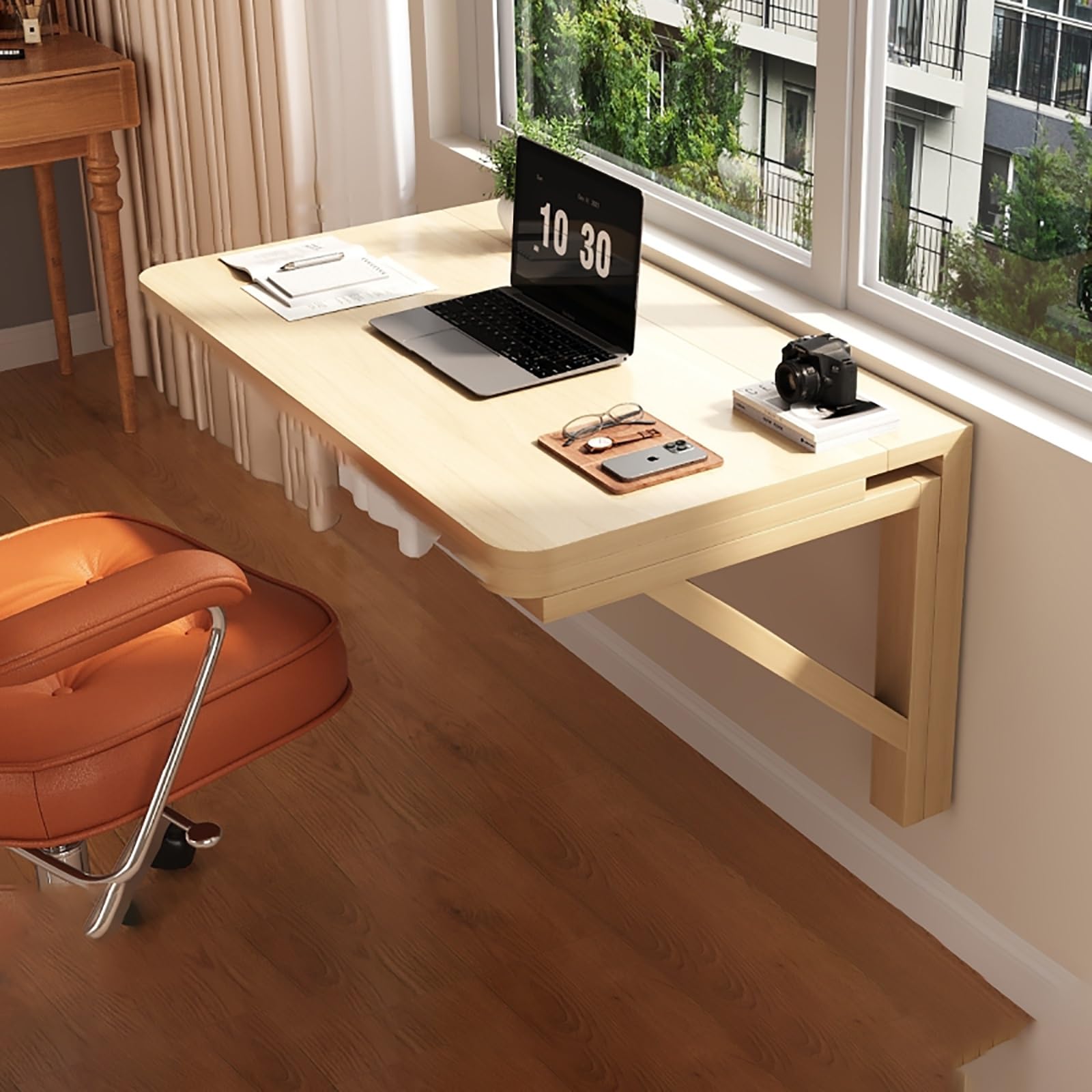 Table de cuisine murale pliable gain de place avec plateau bois et établi polyvalent