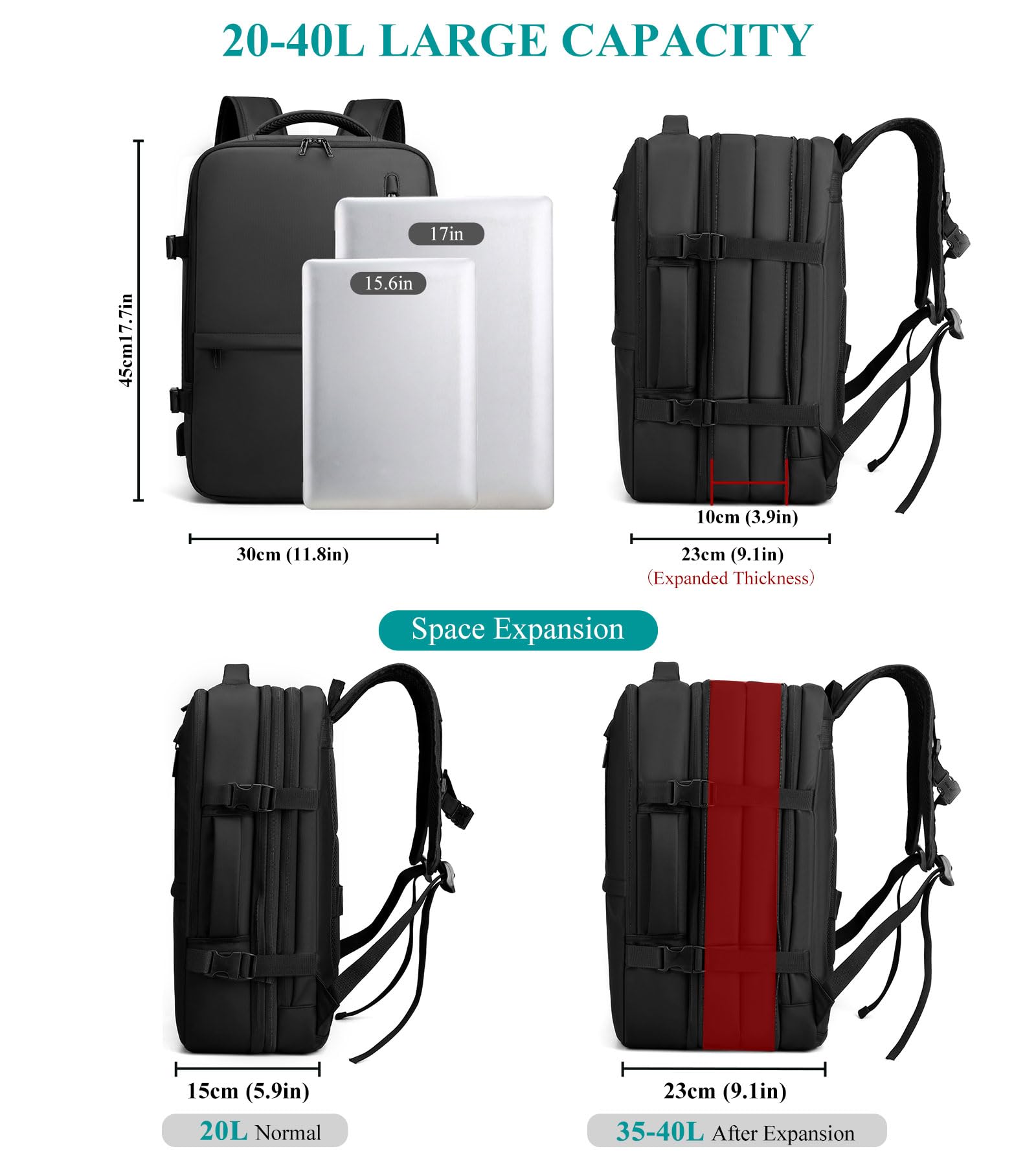 Long Keeper Zaino Viaggio Zaino per Portatile 15.6 Pollici Zaino Porta PC Impermeabile Zaino Lavoro Borse da Viaggio Cabina Uomo Donna con Porta di Ricarica USB