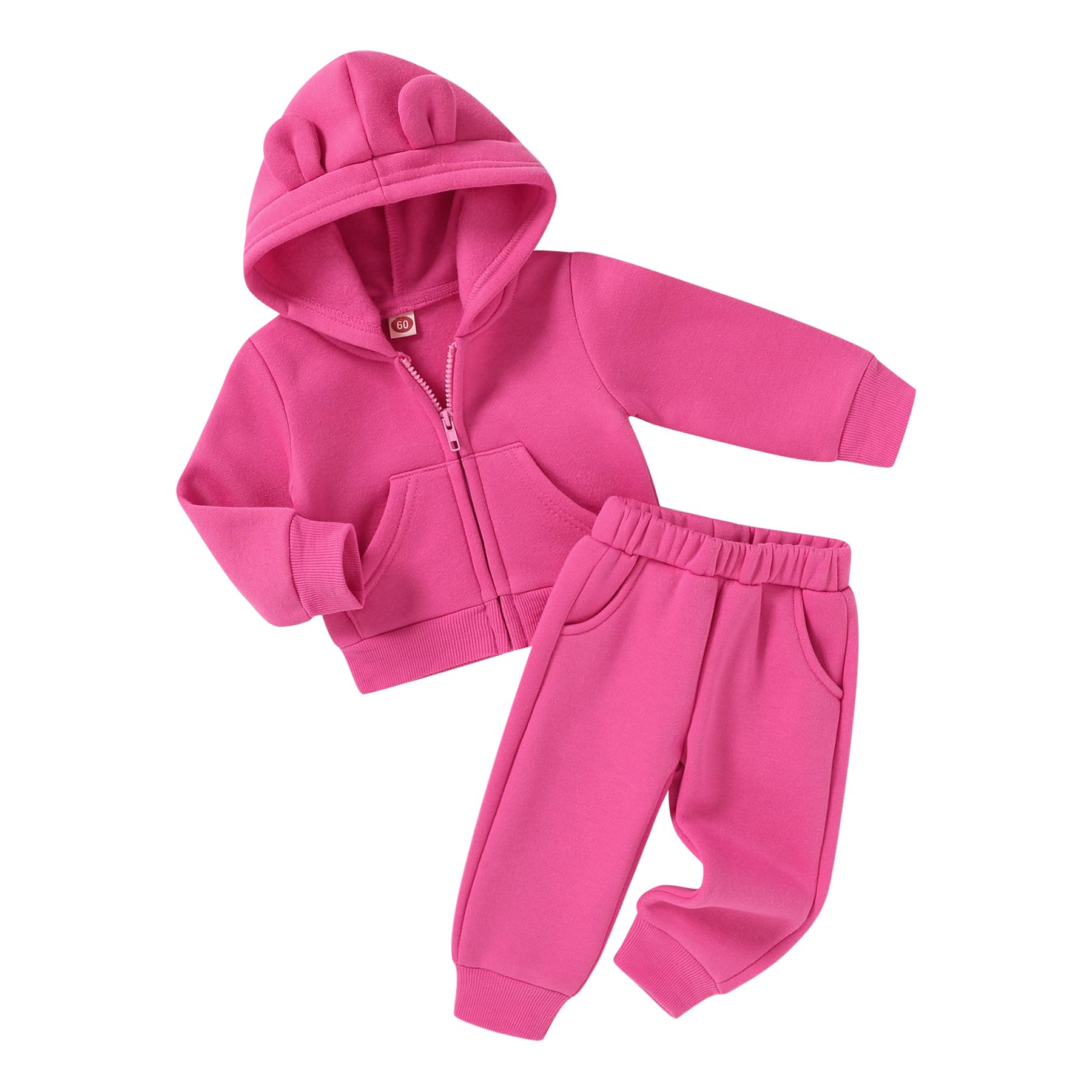 Happy Town Baby Clothes for Girls Boys Clothes Solid Color Zipper Hoodie and Pants Set Infant Fall Winter Outfits