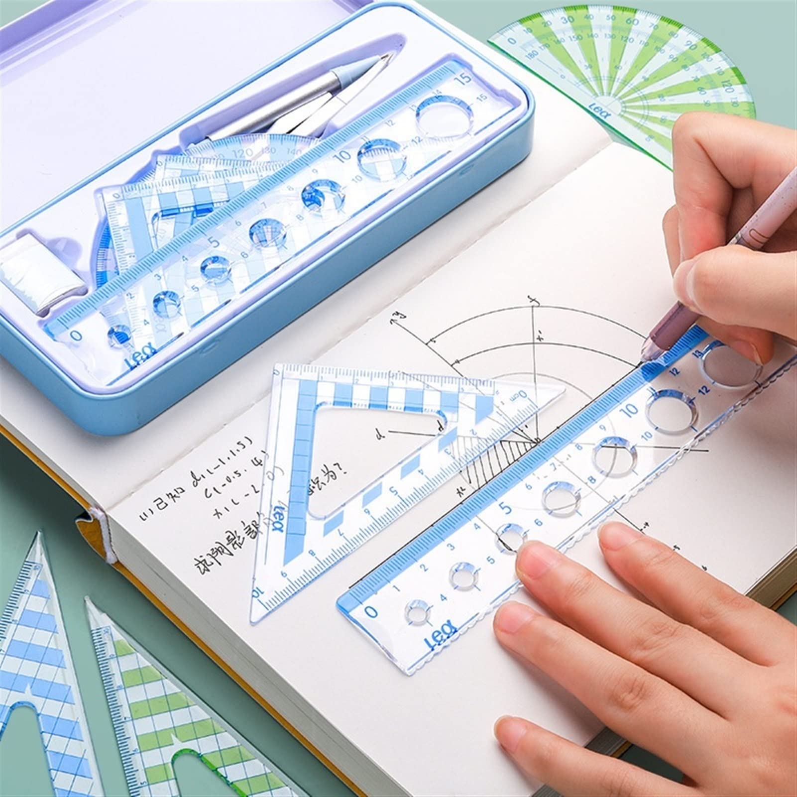 Kit di geometria della bussola Set di strumenti per bussola da disegno, set di 7 forniture per studenti per la lavorazione del legno, strumenti di disegno di ingegneria Set di bussola Set di bussola