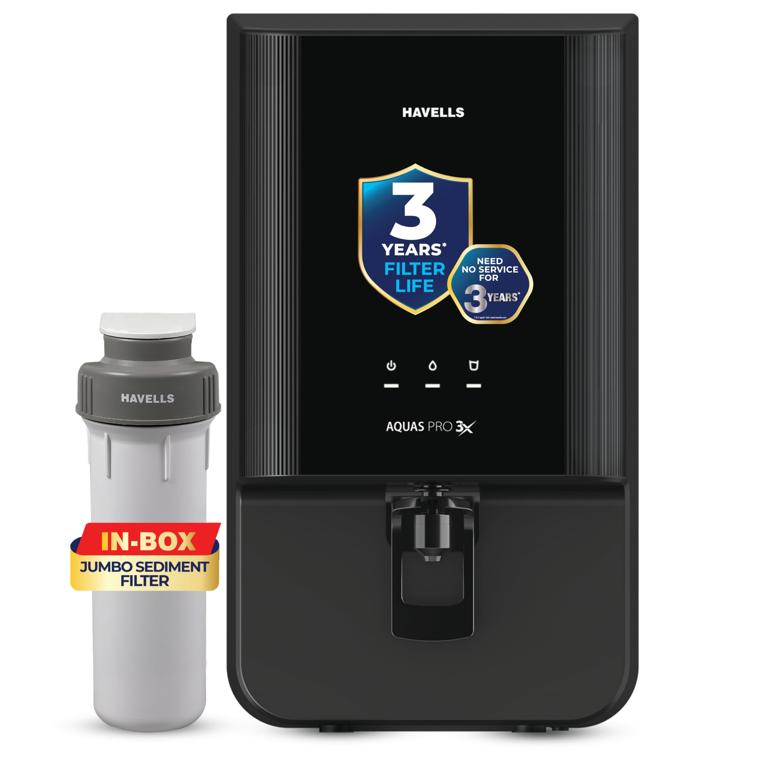 Havells Aquas Pro 3X Water Purifier 7L | RO+ UV+Copper+Zinc | No service cost for 3 Years – Filters included| Free Pre-Filter & TDS Meter | 7 stage| India's only 3 Year Filter Life