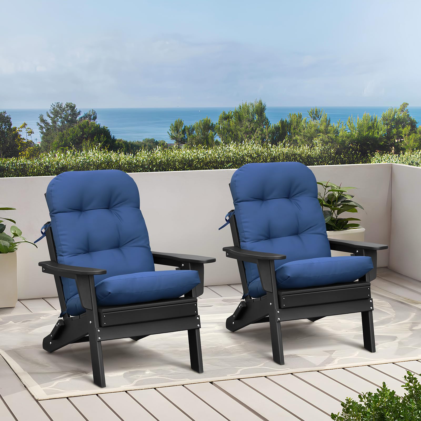 ATR ART TO REAL Adirondack - Cojines para silla de jardín, 118 x 50 x 11 cm, cojín de repuesto para exteriores con lazos antideslizantes, cojines de asiento impermeables con respaldo alto, color azul