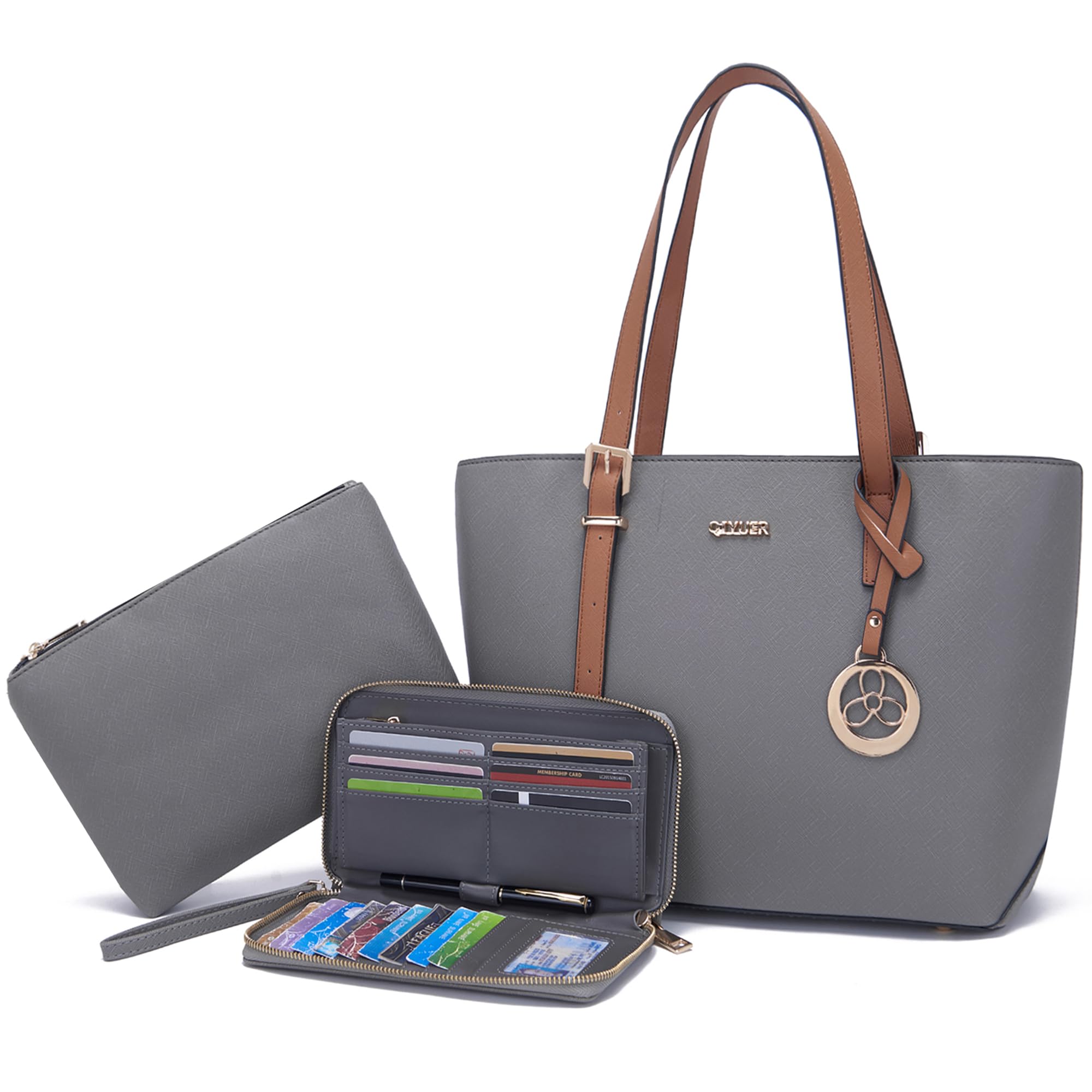 Qiyuer Versatile Daily Purses with RFID Wallet for Women Tote Handbag Set