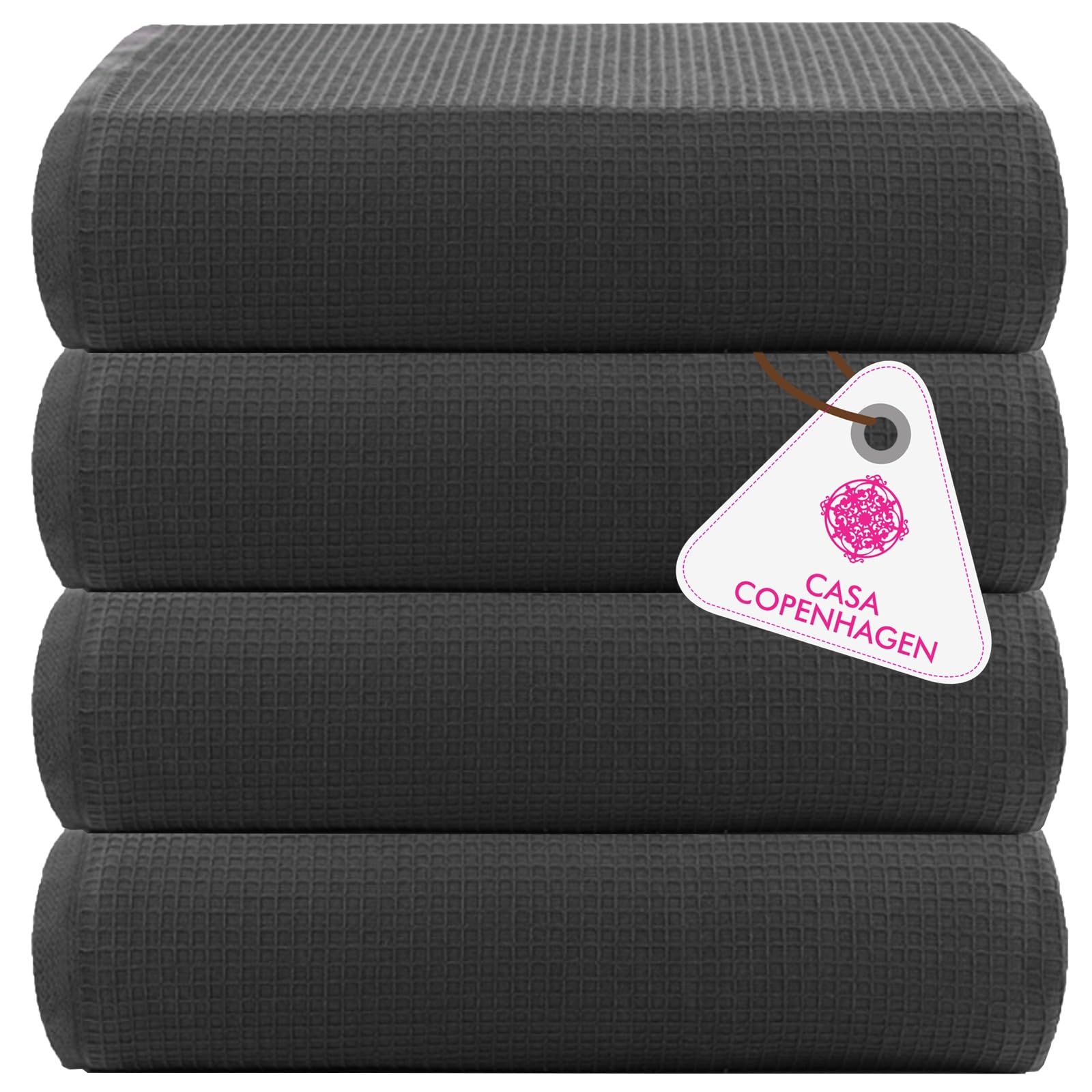 CASA COPENHAGEN Wafffle 4Pcs 100% Egyptian Cotton Large Designer Towels Gift Set- Pine Grey, 139 x 68 cm, 4Bath Towels for Bathroom (Box pack, Set For Women & Men)