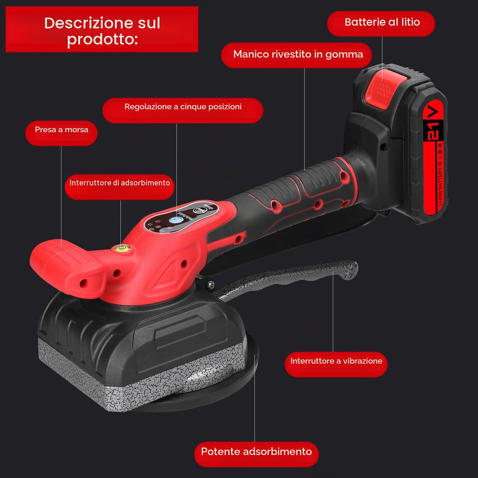 Piastrellatrice per piastrelle da 21 V Elevata capacità di carico Piastrelle per pavimenti da parete Posa di utensili vibranti Strumenti di utilità per la decorazione della casa con ventosa