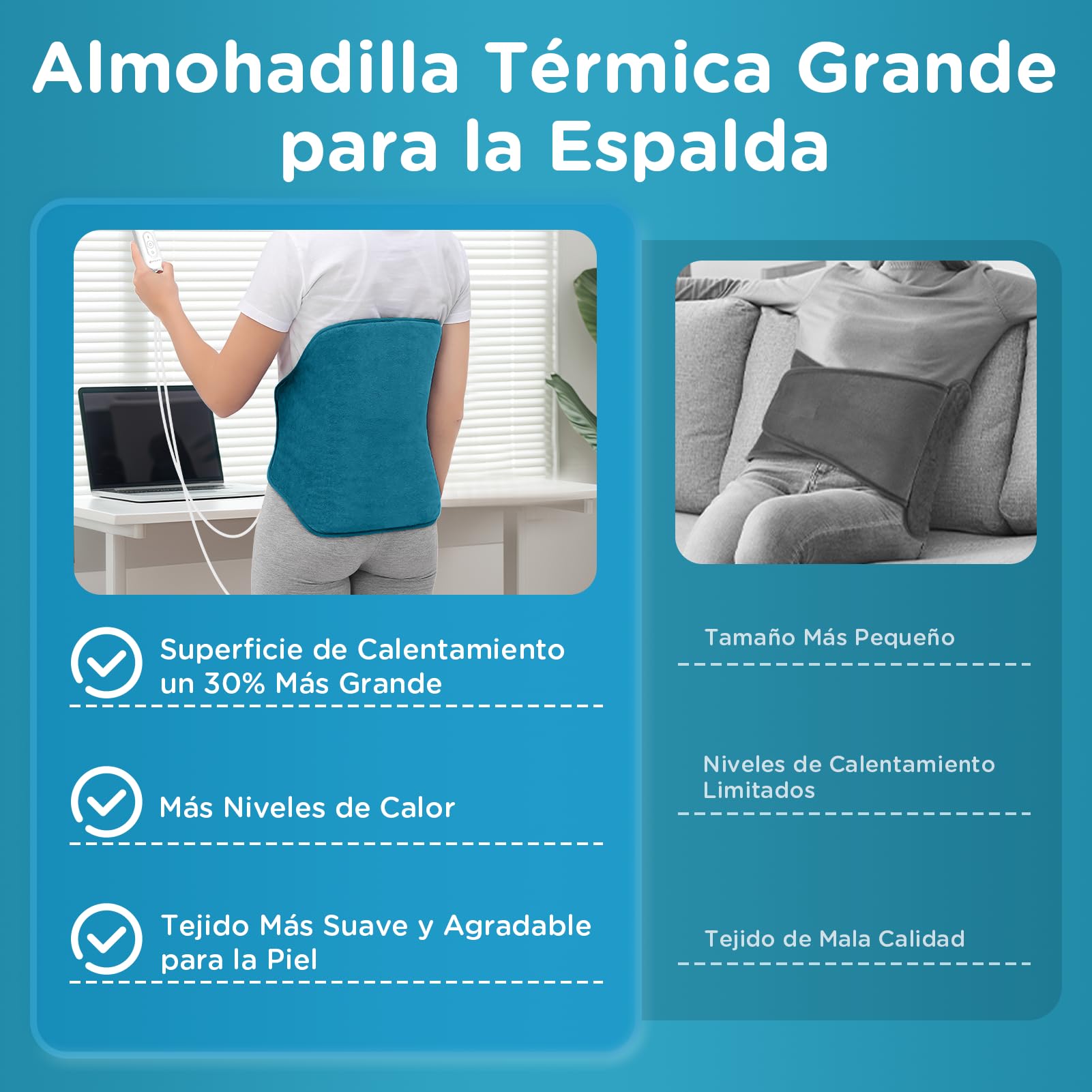 Comfytemp Grande Manta Electrica Lumbar, 9 Niveles de Temperatura, 11 Temporizadores, 39x61 cm Almohadilla Electrica para Espalda y Abdomen, Lavable, san Valentin Regalo (Tamaño Máximo : 120 cm)