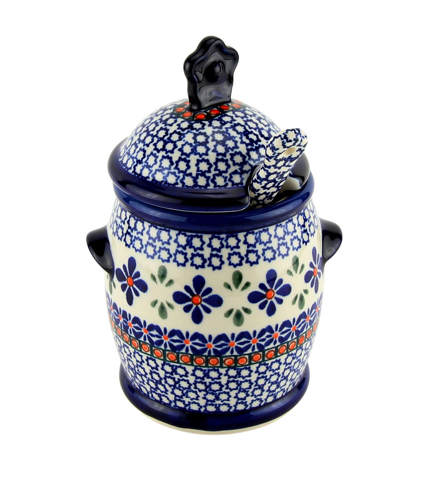 Polish Pottery Market 18 Oz. Honey Jar and Dipper from Zaklady Ceramiczne Boleslawiec Poland