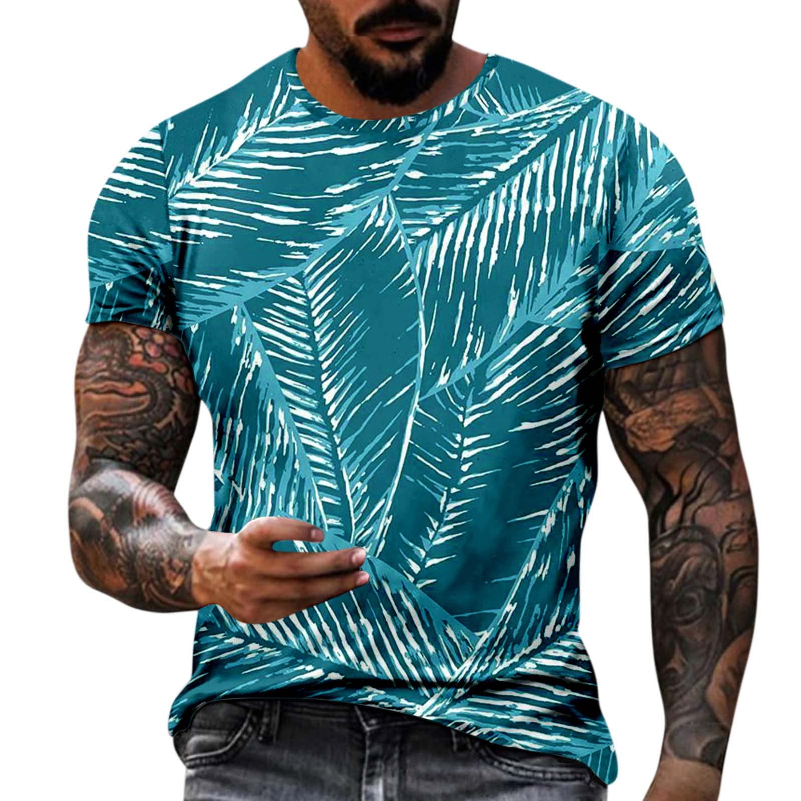 Męski T-shirt z nadrukiem 3D, na lato, grafika, slim fit, casual, bluzka, okrągły dekolt, dla mężczyzn, prezent, niebieski, L