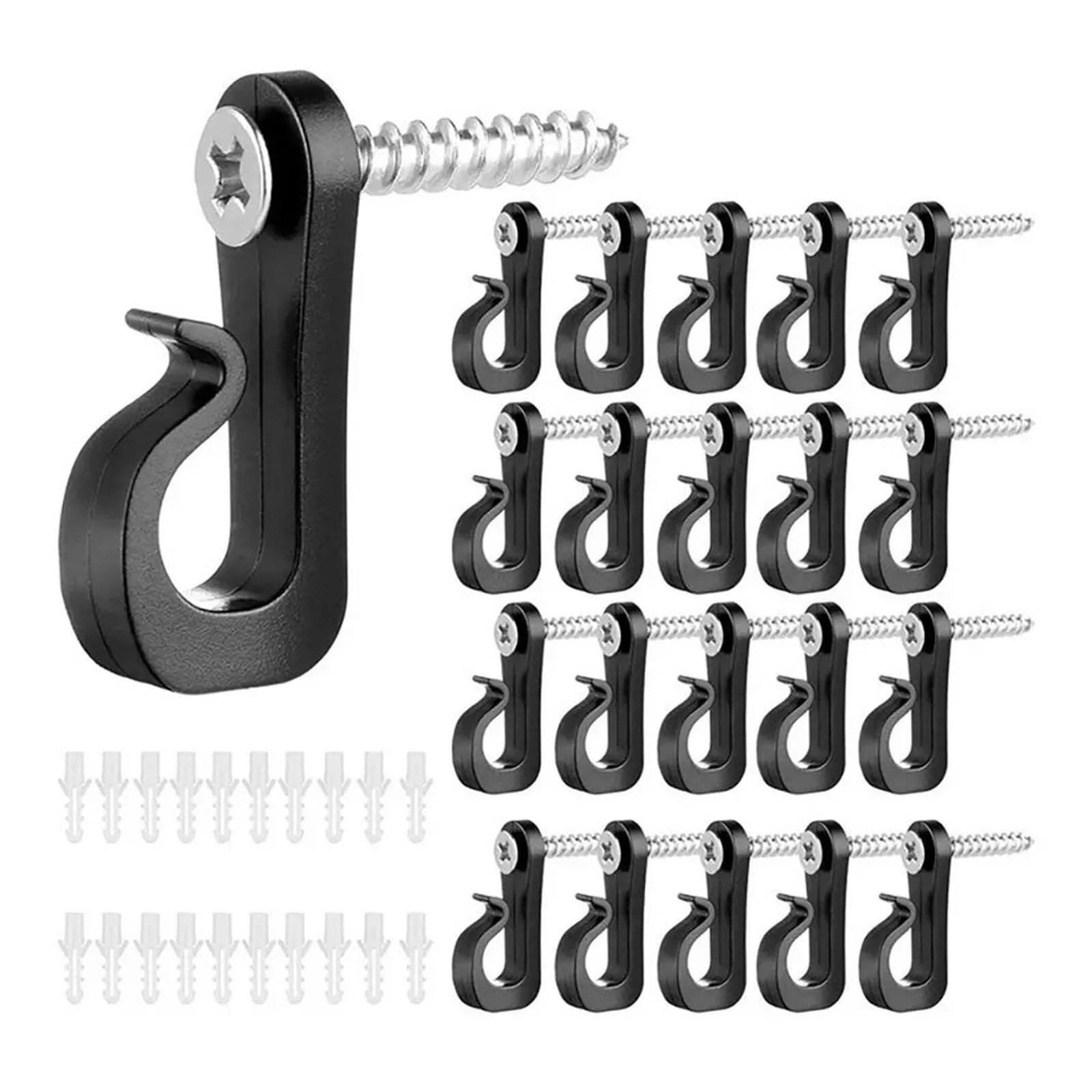 Bryske 100Pcs String Light Hooks with Screws, Black White Plastic Hangers for Plants Hanging Home