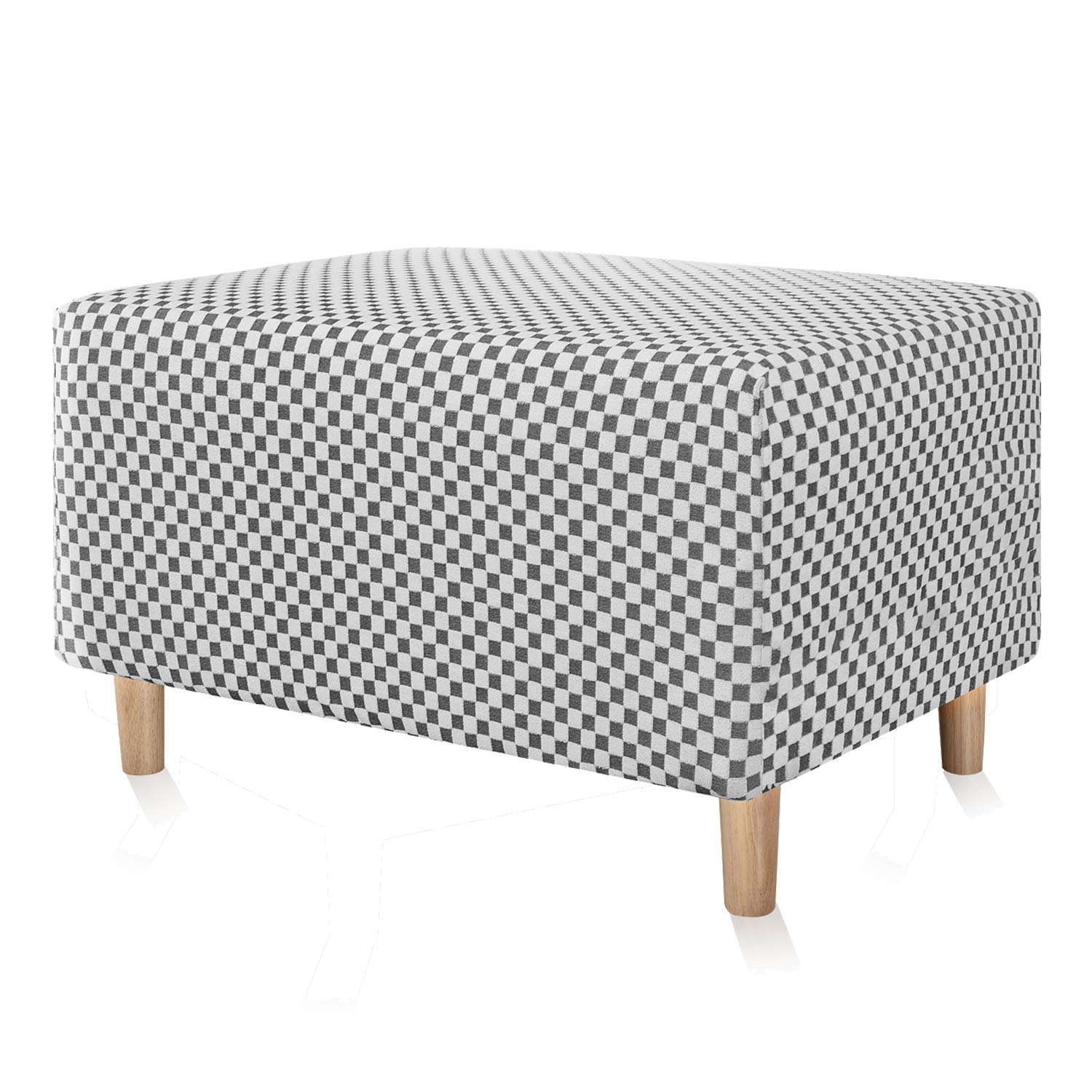 Housse de repose-pieds grand modèle en velours extensible gris blanc pour salon et salle à manger
