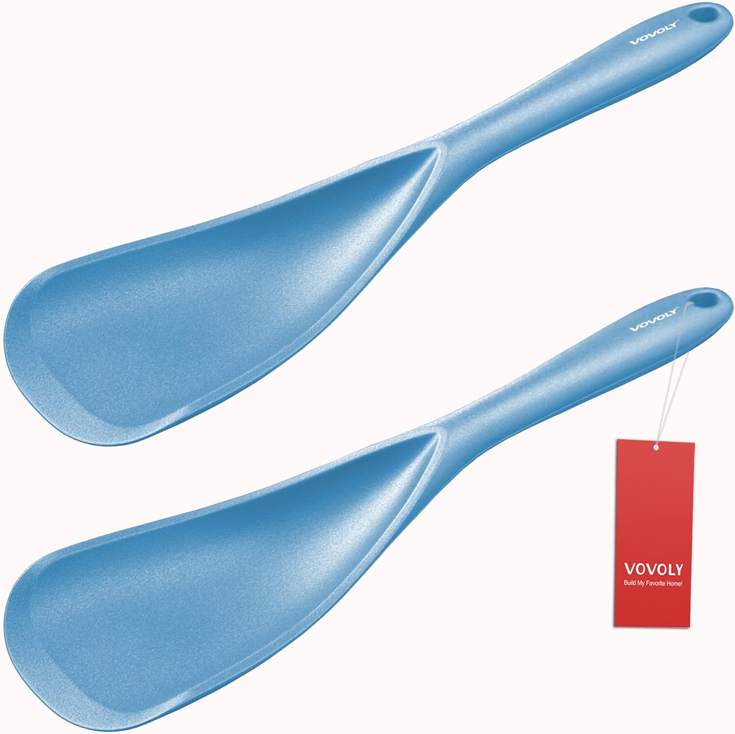 Cooking Spoon for Nonstick Cookwares, VOVOLY Silicone Spoon for Mixing, Scoop, and Scrape,Seamless Design, 12.6”, 2 Pack, Starry Blue