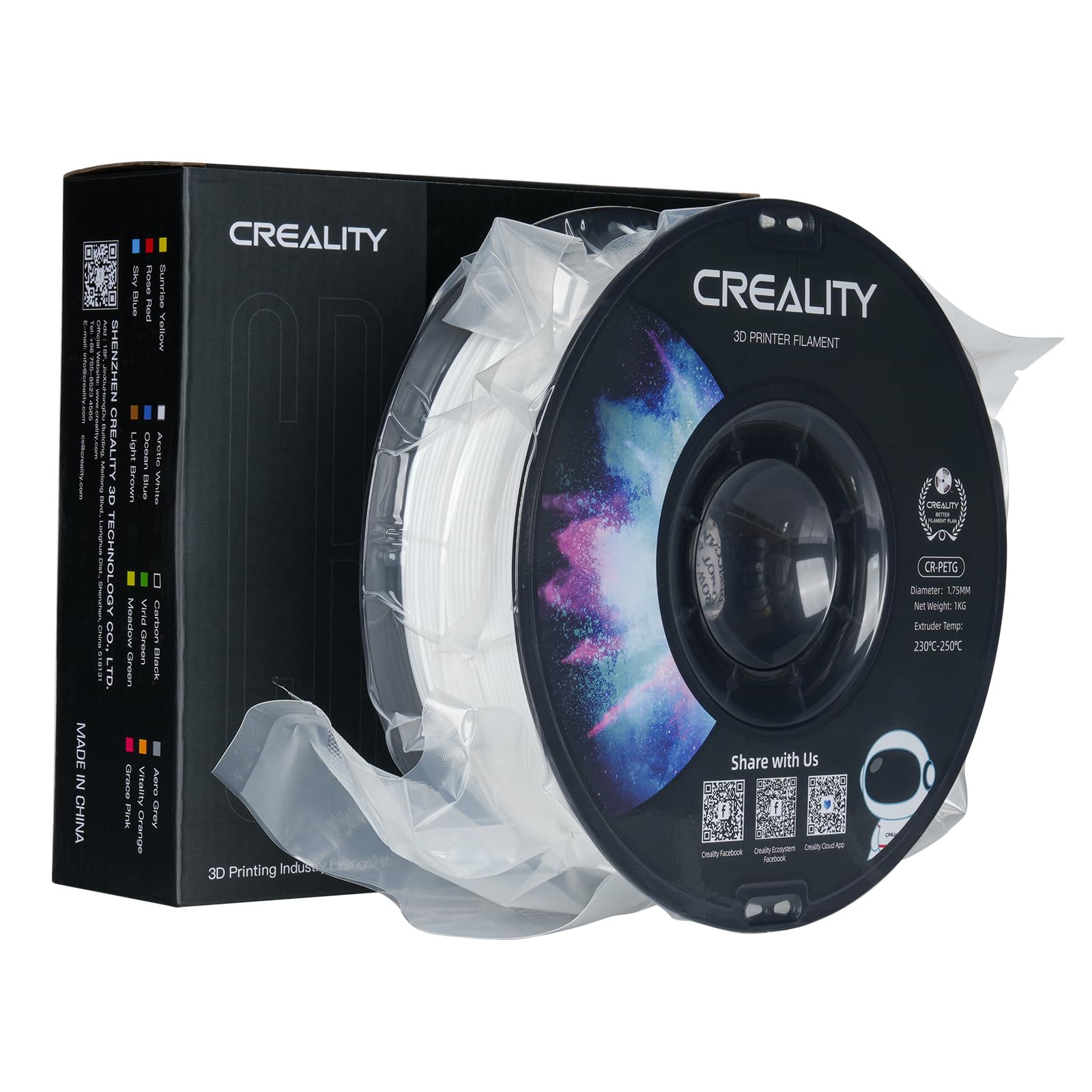 Creality PETG Filament 1,75mm, 3D Drucker Filament, CR-PETG, ±0,02mm Maßgenauigkeit, Hohe Druckstabilität, Weiß, 10er Pack