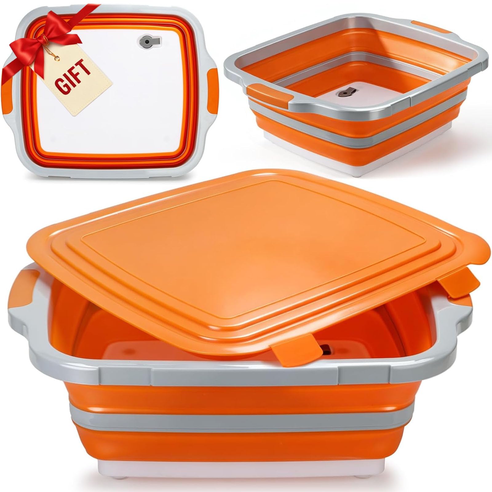 Photo 1 of 16L Collapsible BBQ Prep Tub with Locking Lid & Cutting Board - Marinade Container Grill Carry System for RV Picnic Tailgate - Portable Wash Basin for Kitchen Camping Sink - Gift for Men Women
