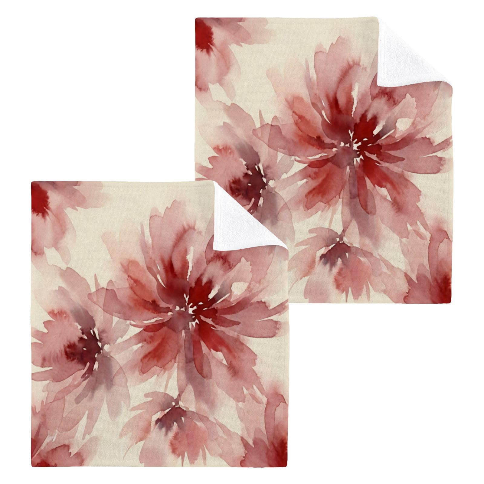 BOESI Peony Watercolor Pattern 12x12in Cotton Washcloth,Face Towel