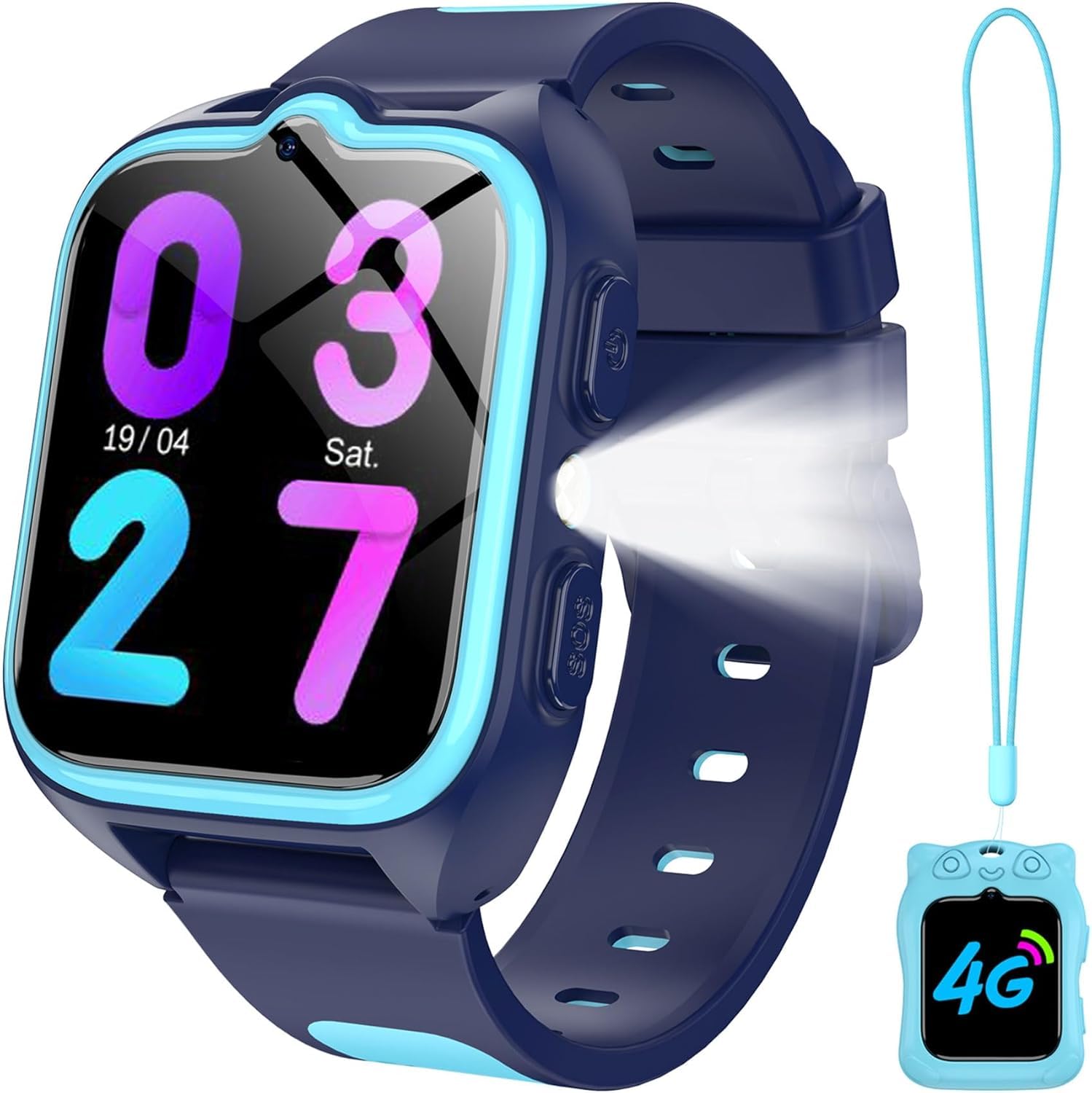 IOWODO Smartwatch Bambini 4G, Orologio Localizzatore GPS con Chiamata Video, Funzione SOS, Modalità Campus, Giochi Educativi, Batteria 800mAh, Impermeabile, Regalo per Ragazzi e Bambine Blu