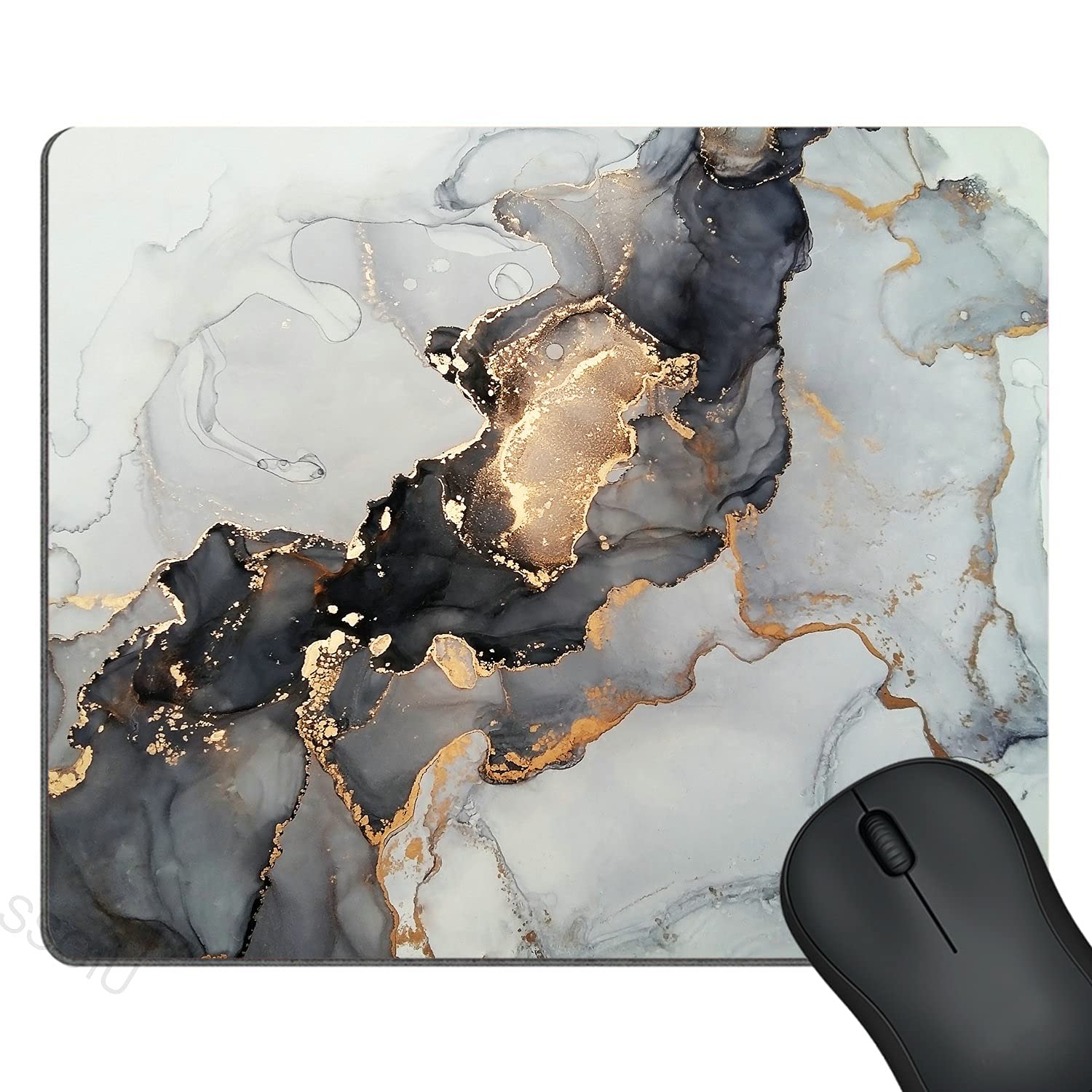 SSOIU Grey Marble Rectangular Mouse Mat, Non-Slip Rubber Base Office Mouse Pad 9.5 X 7.9 Inch (240mmX200mmX3mm)