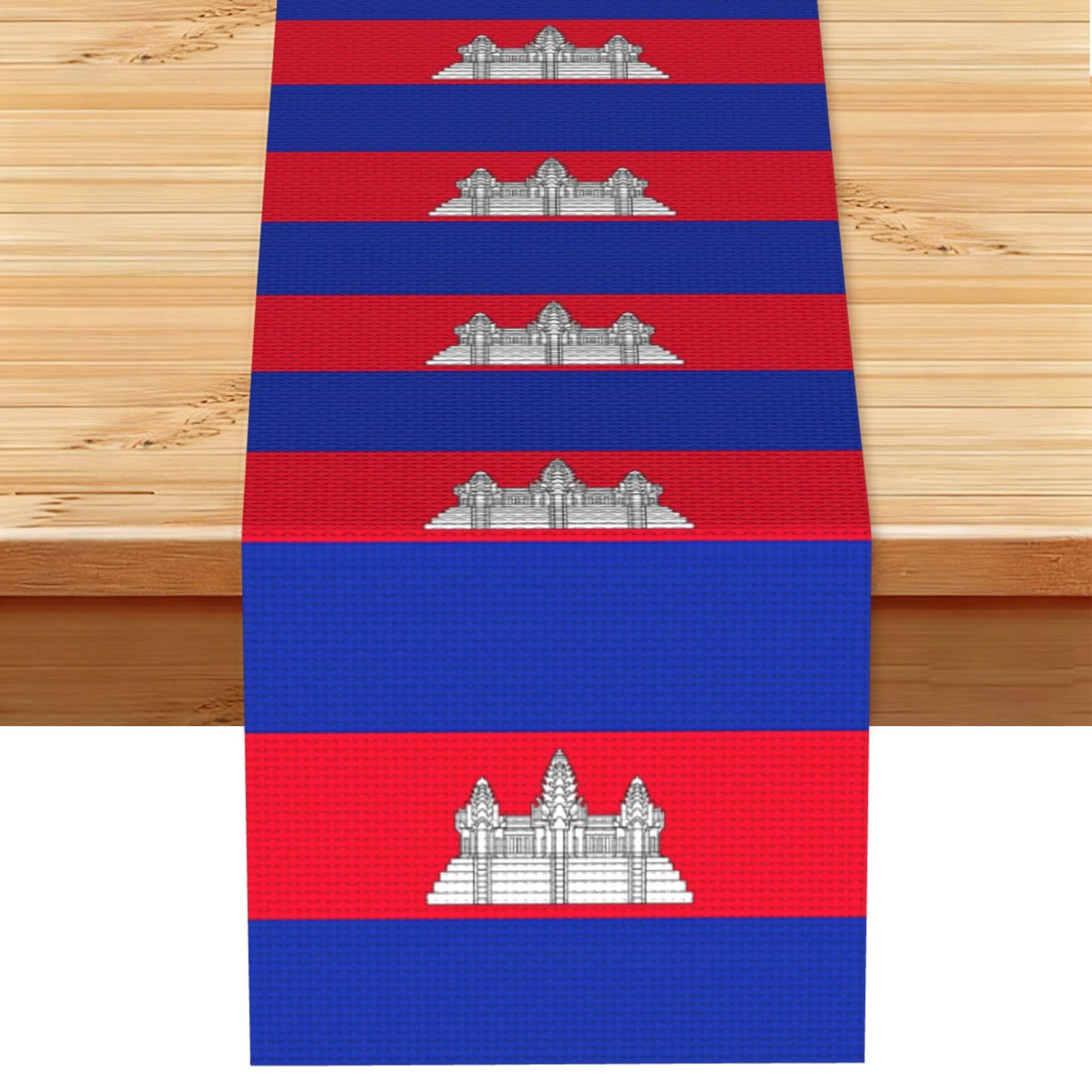 Cambodia Flag Vintage Style Table Runner 13x72in, Soft Printed Centerpieces for Tables, Kitchen, Countertops & Dining Area Home Decor