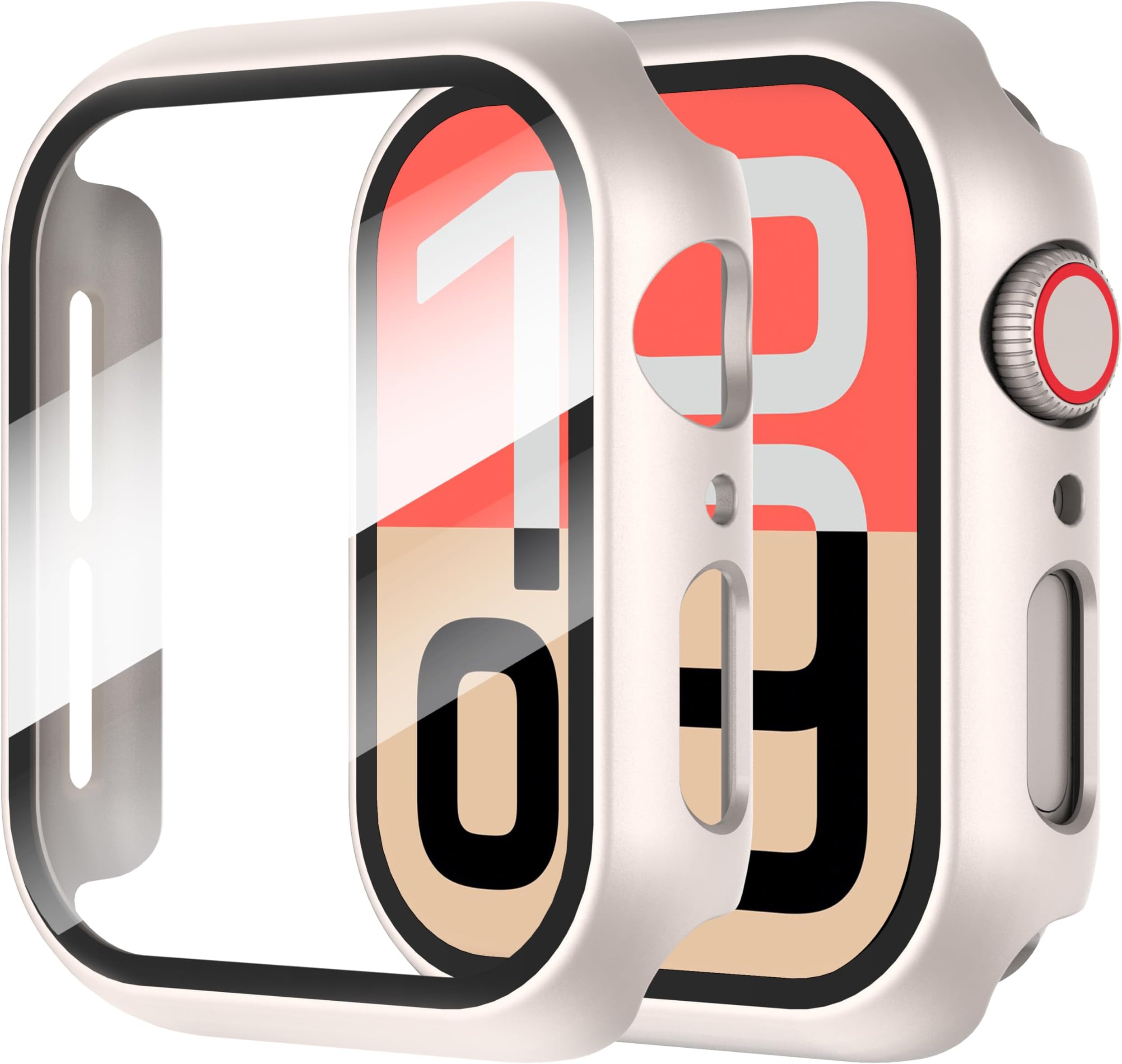 2-Pack Screen Protector for Apple Watch SE 3/2/1 /Series 6 5 4 40mm Tempered Glass Case,All Around Hard Matte PC Protective Cover,Starlight Silver,40mm