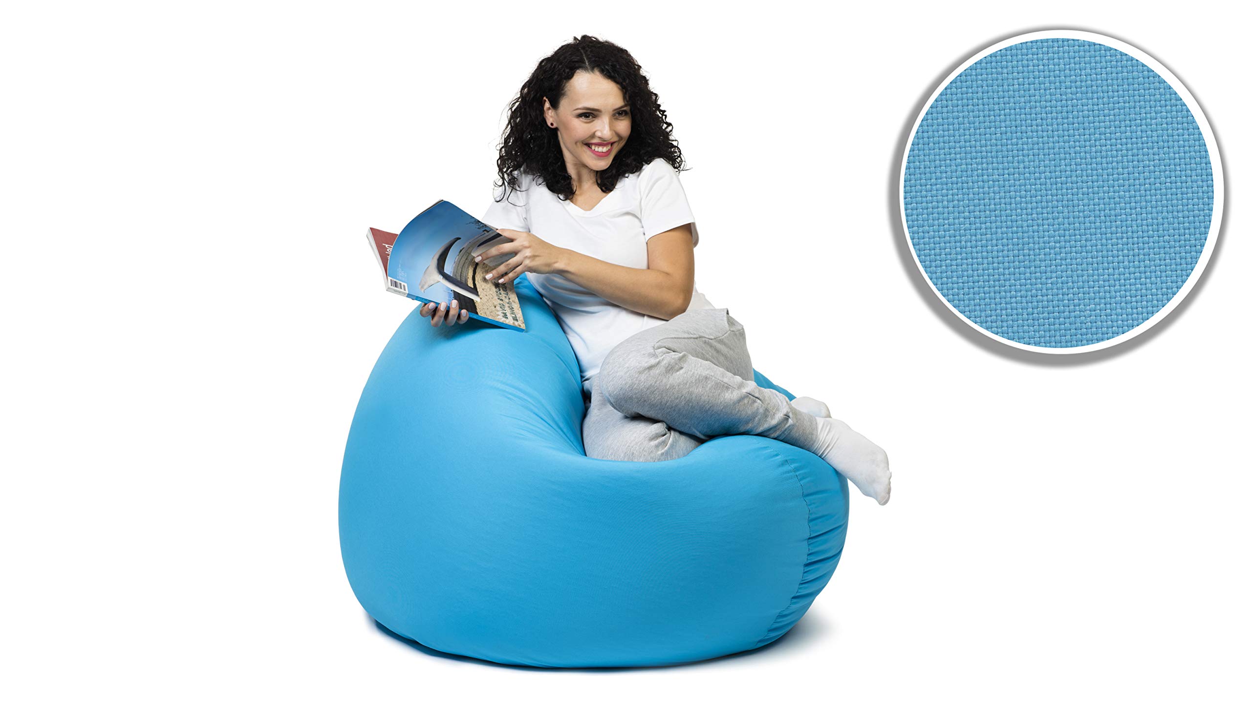 sunnypillow XL Sitzsack mit Styropor Füllung 100 cm Durchmesser 2-in-1 Funktionen zum Sitzen und Liegen Outdoor & Indoor für Kinder & Erwachsene viele Farben und Größen zur Auswahl Blau