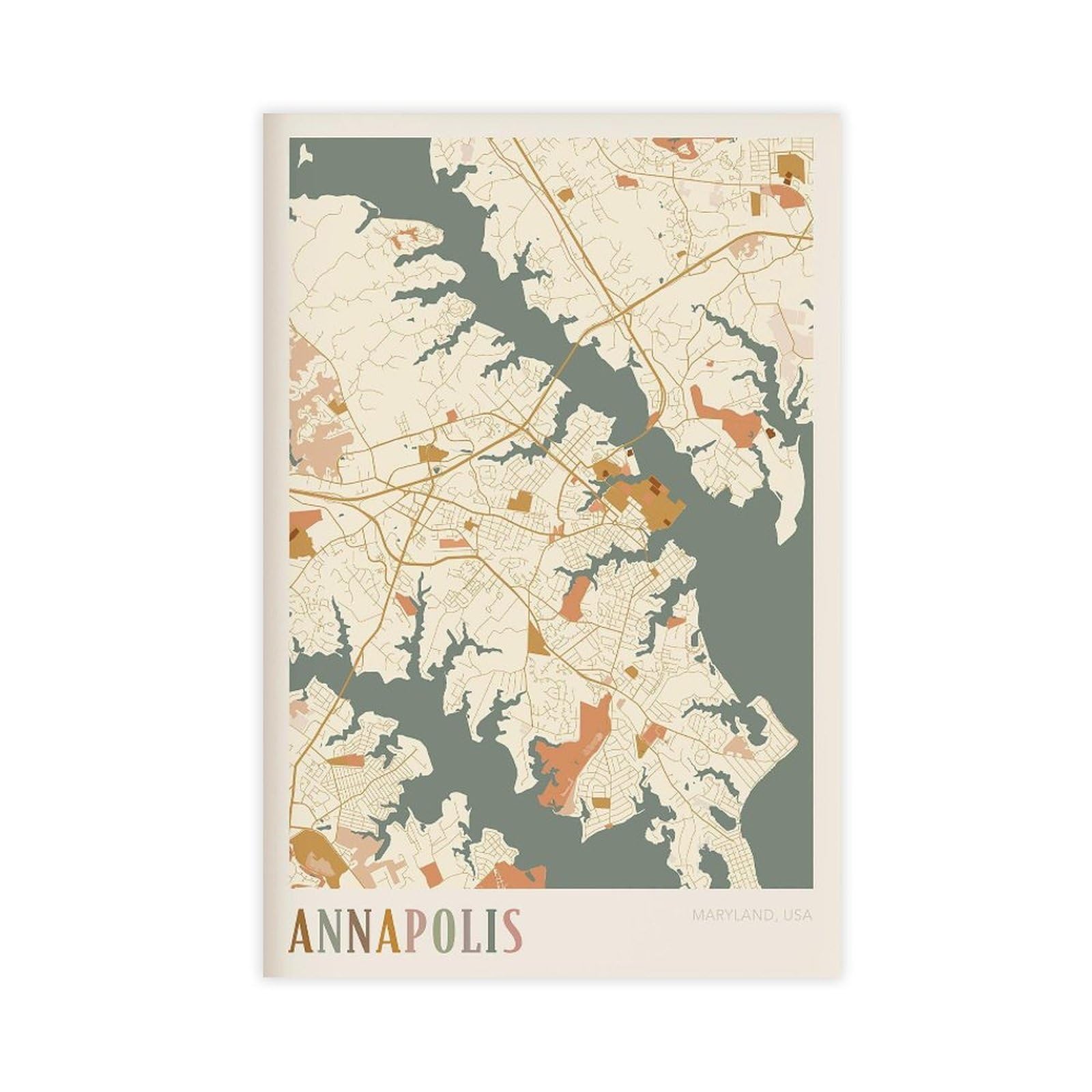 HEYANM Annapolis Map Poster Annapolis Print Poster Wall Art Maryland Travel Gift Boho Decor Canvas Poster Bedroom Office Room Decor Gift Unframe 20x30inch