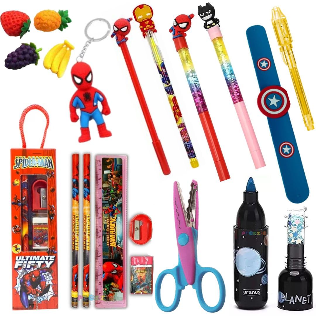Prezzie Villa 18 Pieces Spiderman Combo Theme Gift, Spider Man Theme Stationery Combo for Kids Avengers Keychain, Pen, Pencil, Eraser Stationery Return Gift for Kids Boys (B0D32ZM3R4) Amazon Price History, Amazon Price Tracker