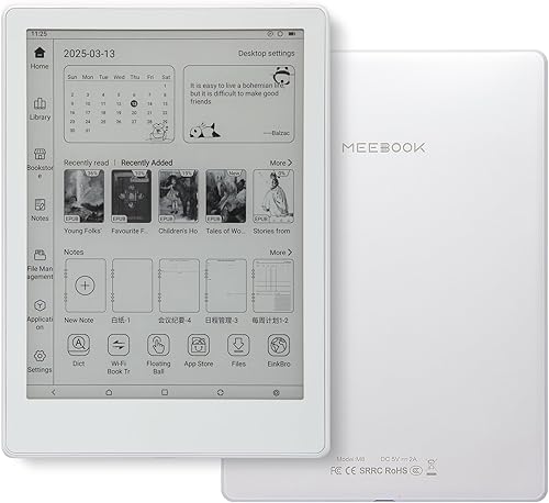 Meebook E-Reader M8 Pantalla Eink Carta de 7.8 pies Luz inteligente de 300 PPI Android 14 Procesador Octa Core Micrófonos y altavoces duales
