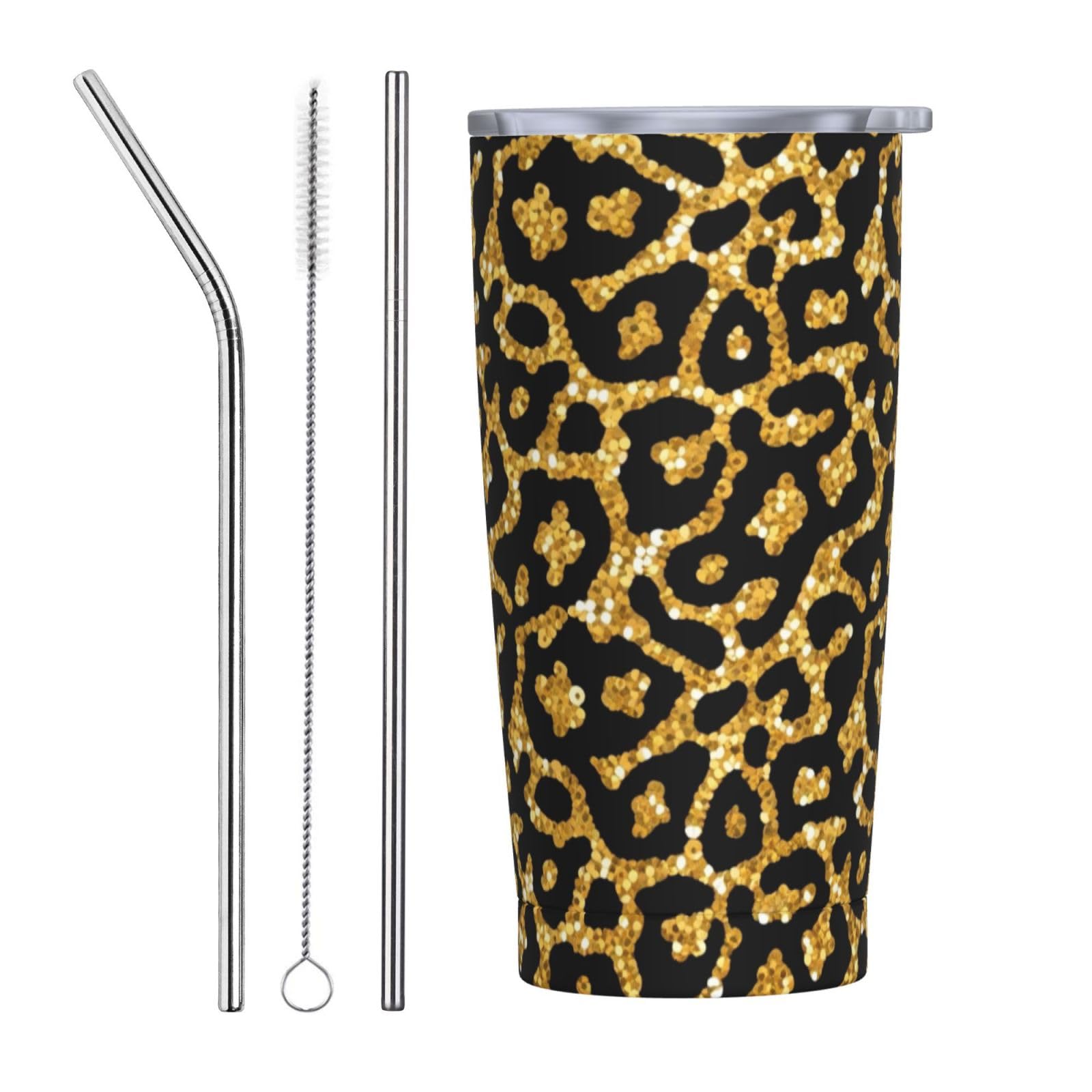 Tasse de voyage isotherme léopard doré 590ml en acier inoxydable pour voiture