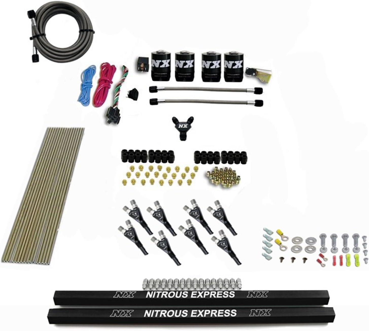Nitrous Express - Pro-Shk/Gas 4 Solenoids Nitrous Kit (250-650HP) w/Rails w/o Bottle (91006-00)