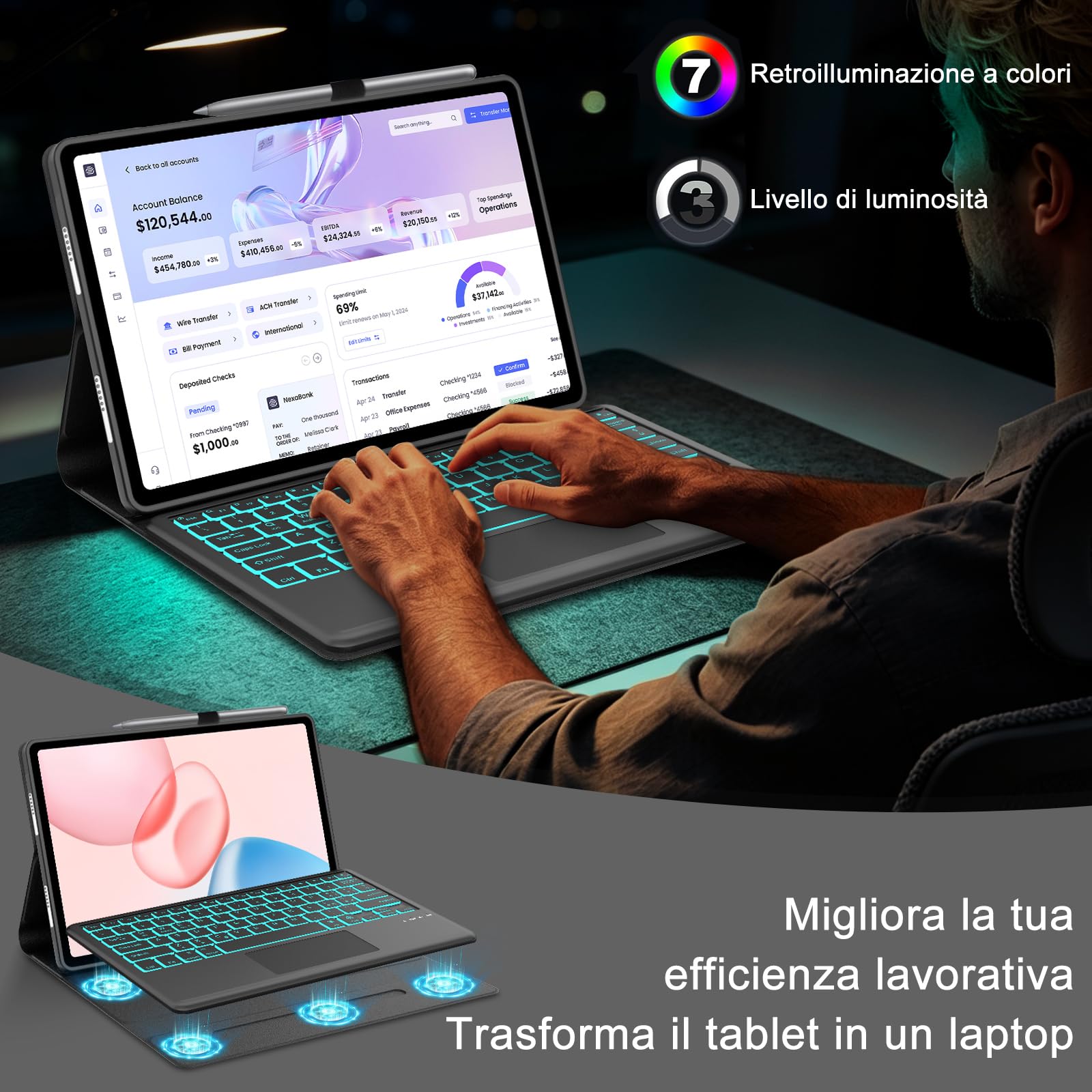 FOGARI Per Honor Pad 10 2025 12.1 Pollici Cover Tastiera | Custodia Tastiera Bluetooth Rimovibile con Touchpad per Ufficio/Studio/Scrittura, Keyboard Wireless Portatile, Nero
